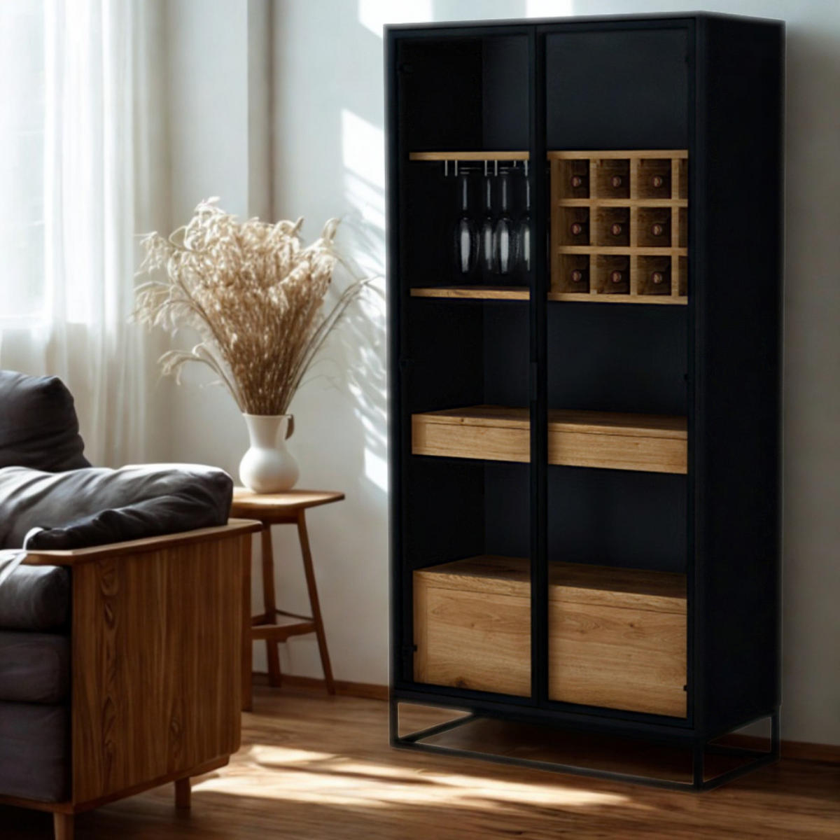SPIRITUOSENSCHRANK aus Eiche Bar NEMIR I - Eichefarben, Holz (100/200/45cm) - Rawood Furniture