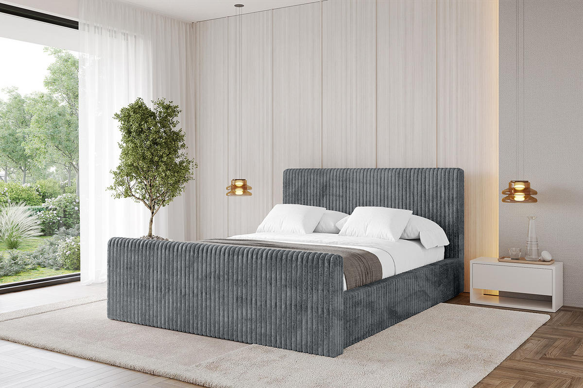 POLSTERBETT mit Bettkasten, Fußteil und Lattenrost, Boxbett mit Matratze H3/H4 - ALOVA-Z-V1 160x200 Dunkelgrau - Dunkelgrau, Holzwerkstoff/Textil (160/200cm) - ALTDECOR