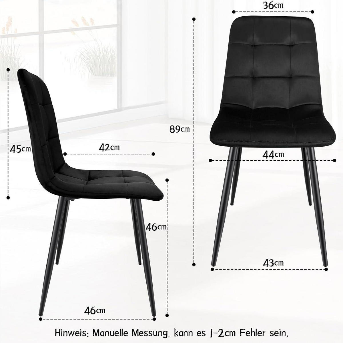 ESSZIMMERSTÜHLE 4er Set Schwarz Samtoptik Metallfuß - Schwarz, Textil (44/89/42cm)