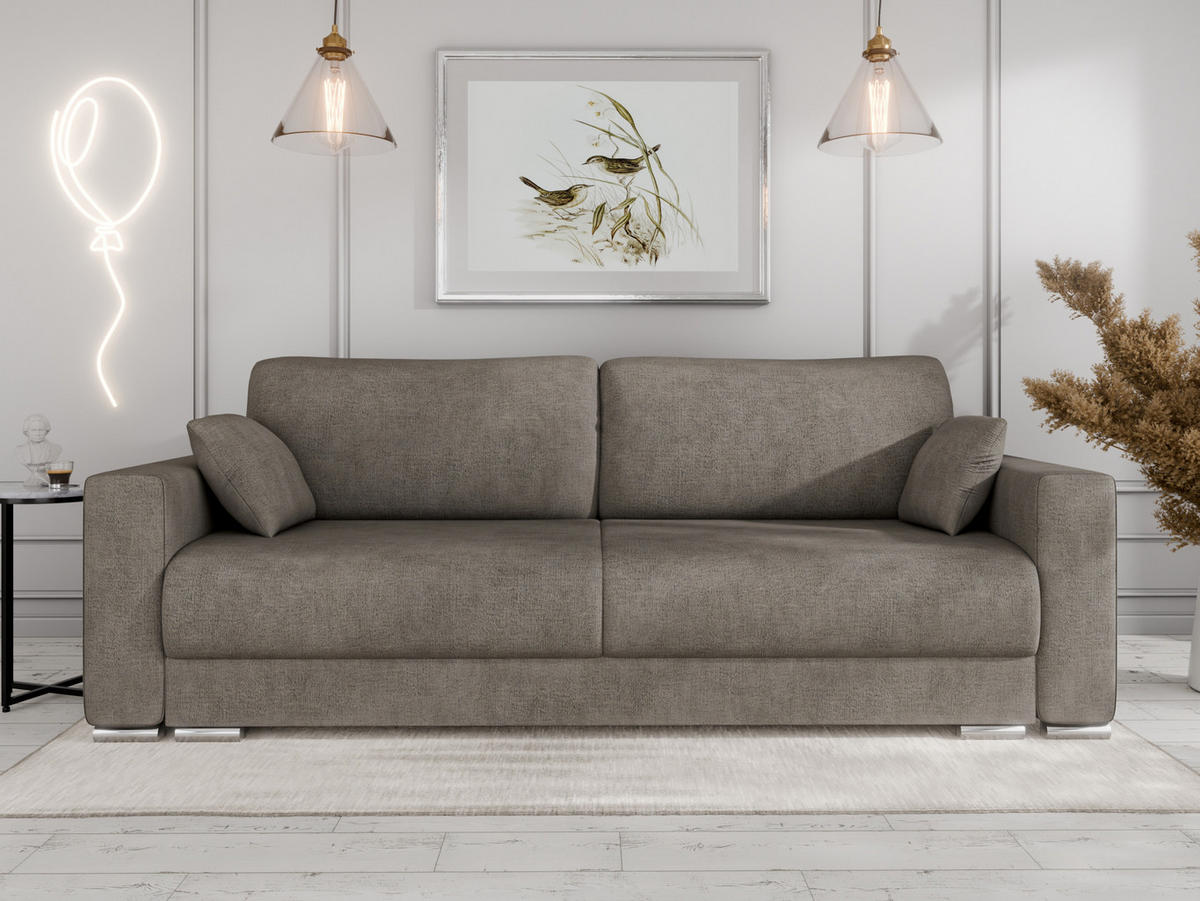 SCHLAFSOFA Calma mit Bettkasten 3-Sitzer modernen Stil, Graubraun - Graubraun, Holz (229/87/97cm) - Panda Möbel