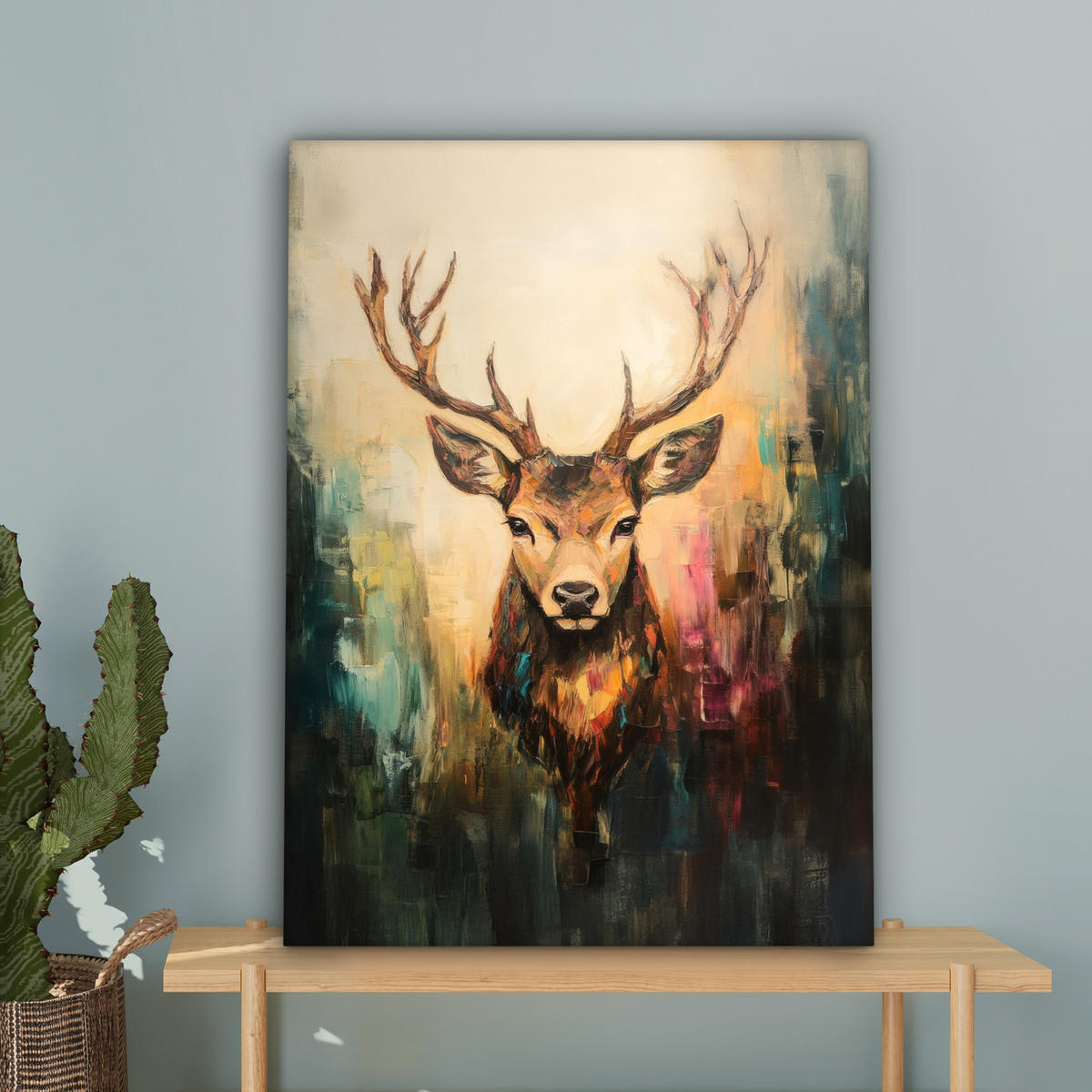 LEINWANDBILD Hirsch - Gemalt - Geweih - Braun 60x80 cm - Haselnussfarben, Textil (60/80cm) - MuchoWow