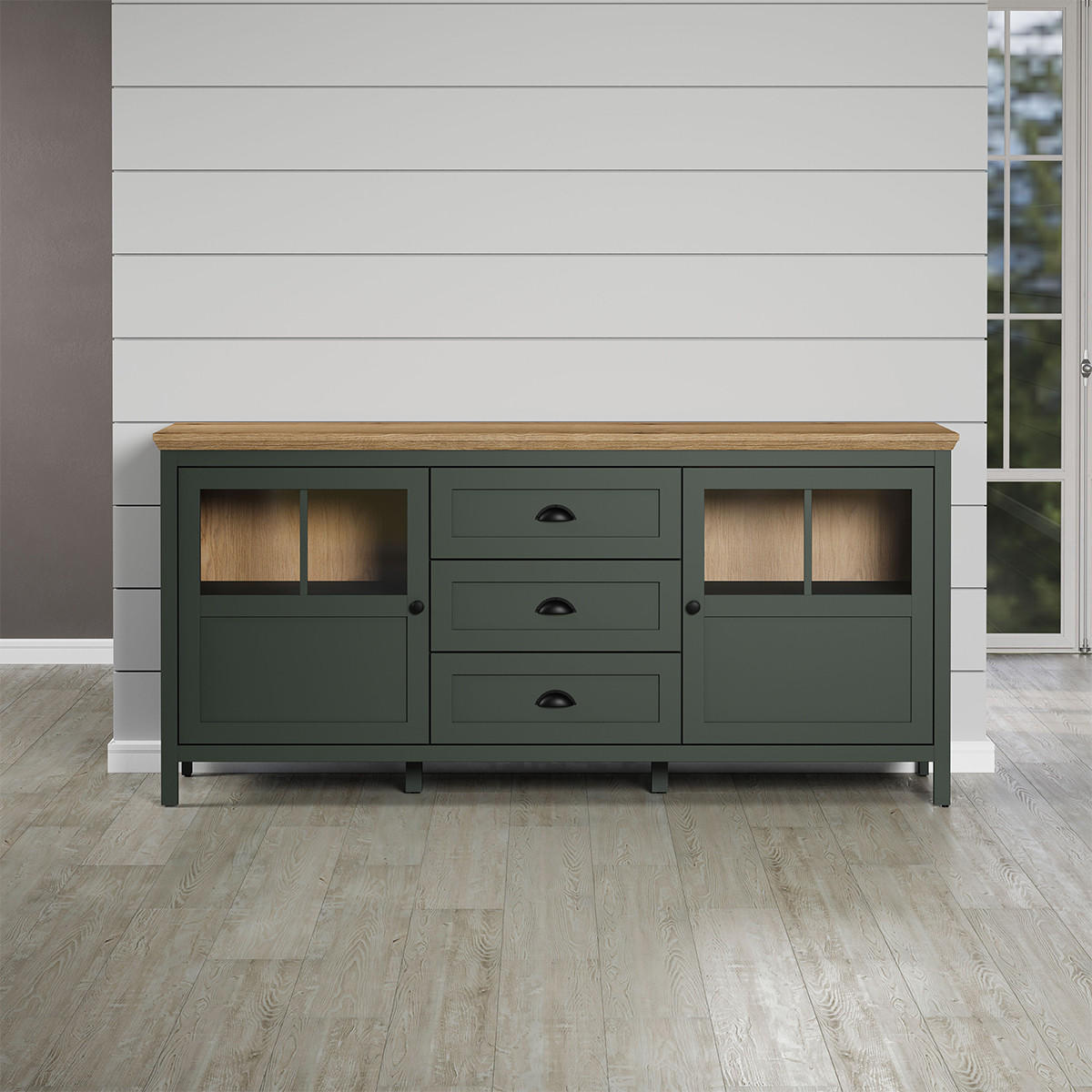 SIDEBOARD Stanton Grün - Grün, Holzwerkstoff (185/185/86cm) - Trendteam