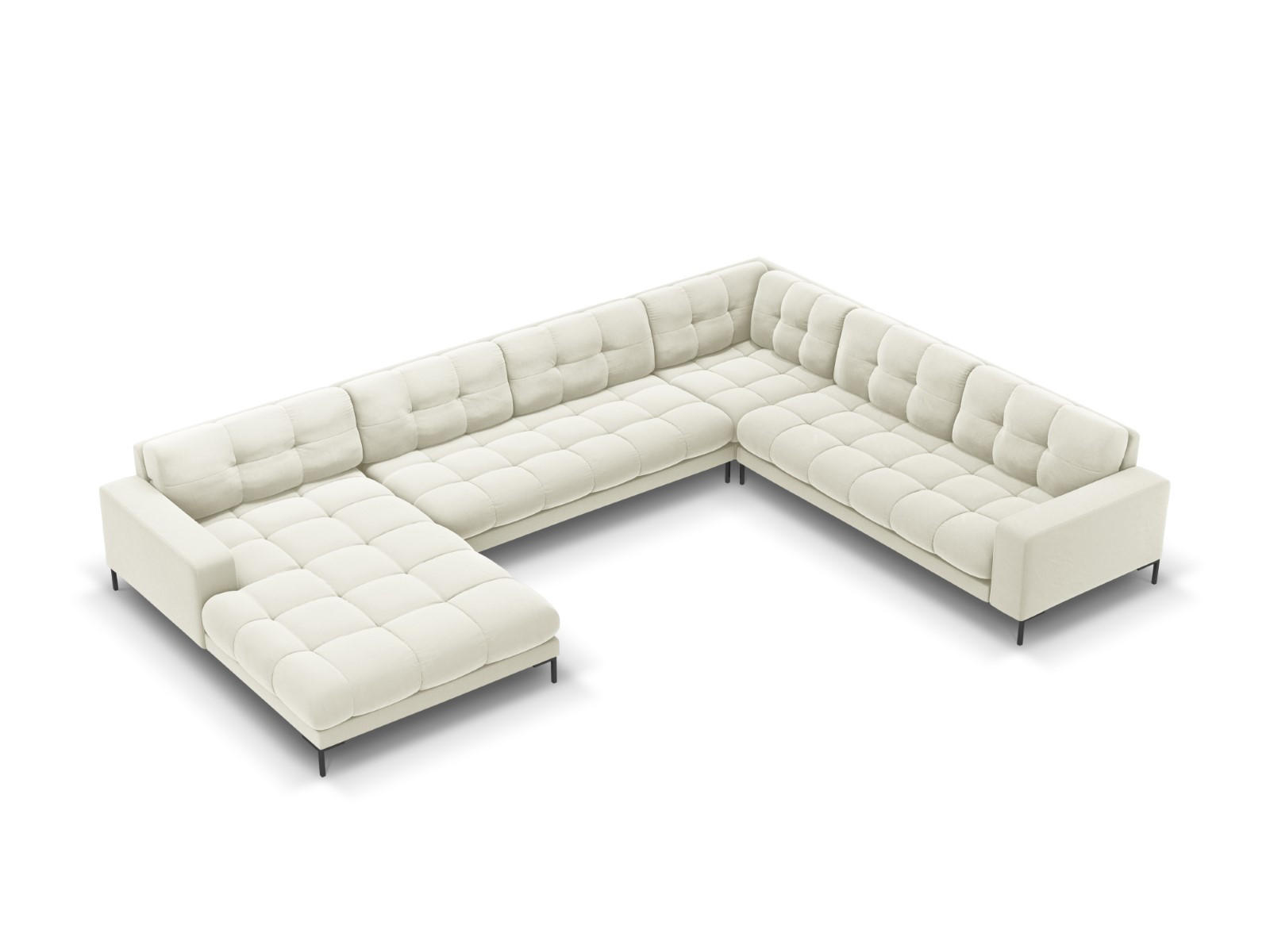 PANORAMASOFA rechts Mamaia aus Samt leichtes beige 7 Sitzplätze - Creme, Textil (256/75/327cm) - Micadoni