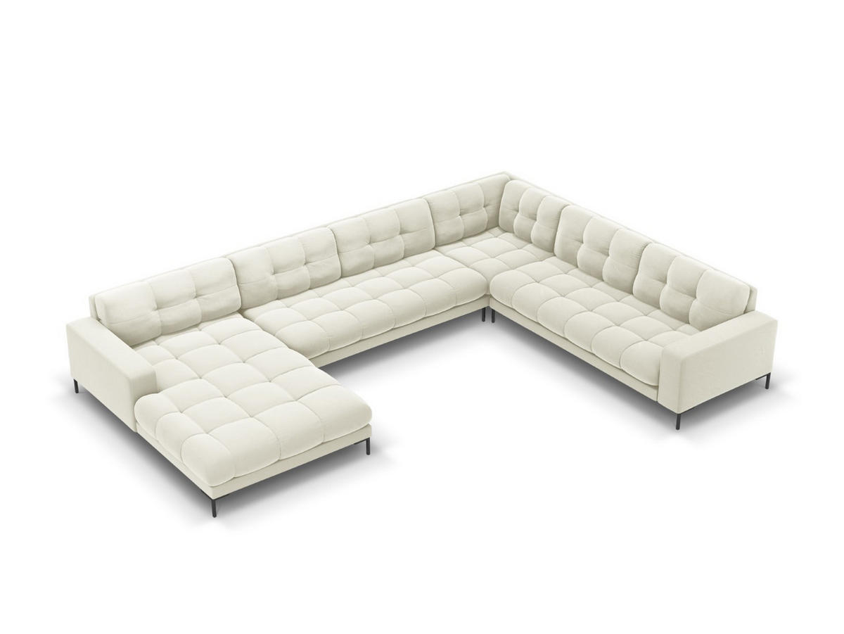 PANORAMASOFA rechts Mamaia aus Samt leichtes beige 7 Sitzplätze - Creme, Textil (256/75/327cm) - Micadoni