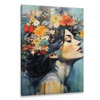 LEINWANDBILD Frau Porträt Gesicht Blumen 50x70 - Blau/Beige, Textil (50/70cm) - Muralo