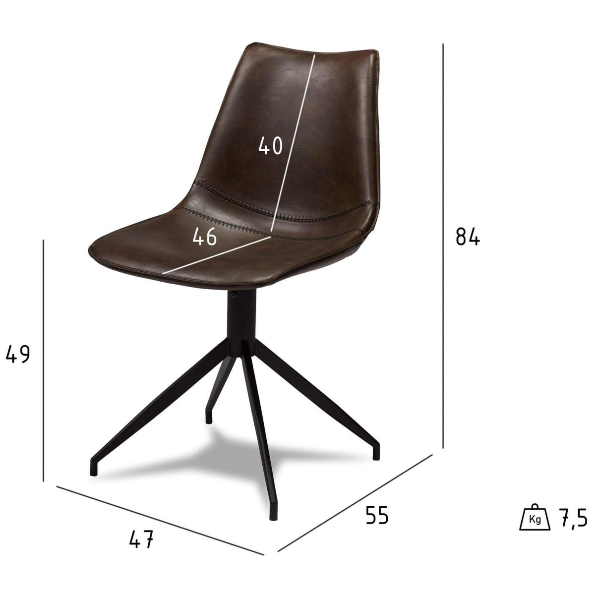 STUHL-SET 4 Stück in Kunstleder Dunkelbraun - Dunkelbraun/Schwarz, Textil/Metall (48/85/57cm) - Furnhouse