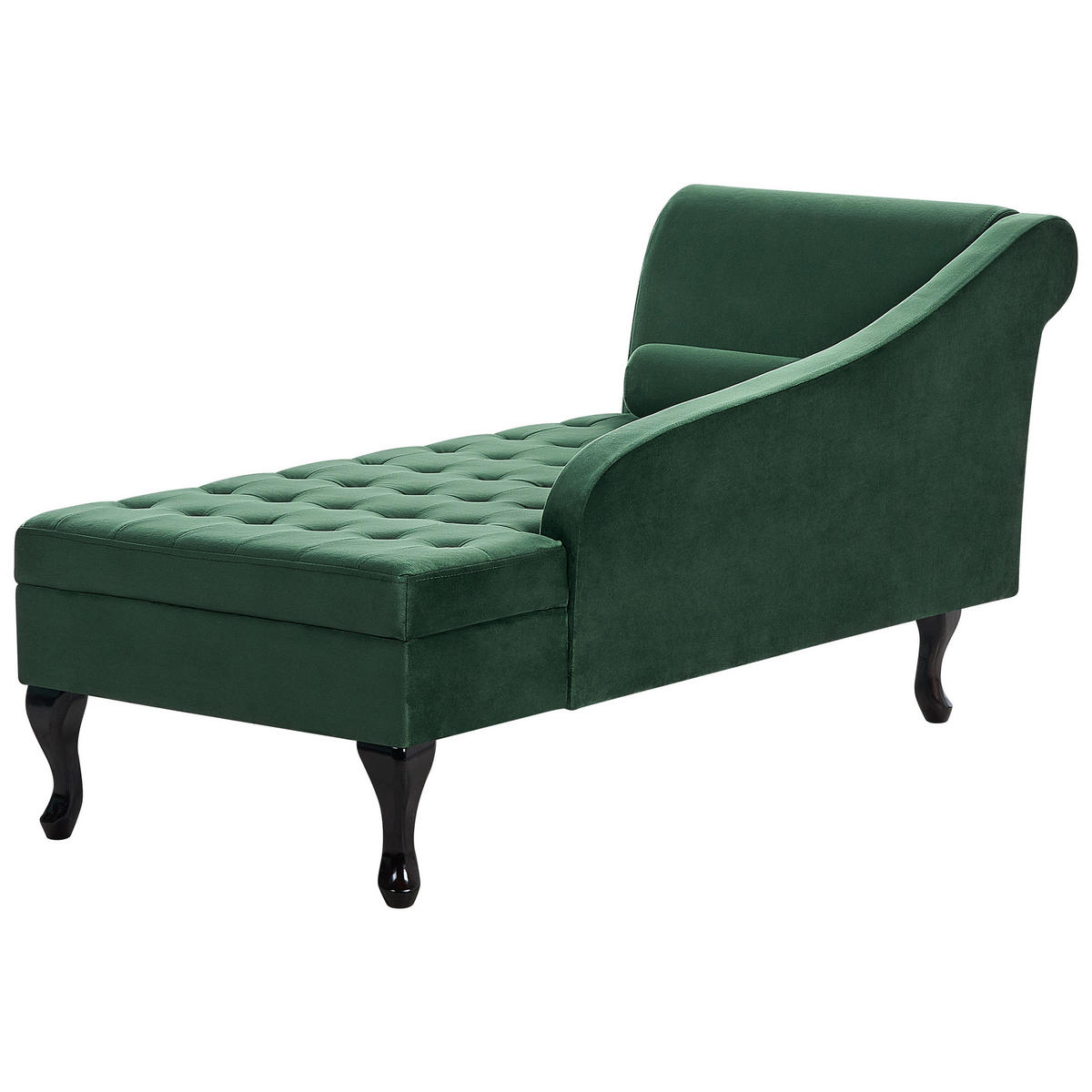 CHAISELONGUE Samtstoff dunkelgrün mit Bettkasten linksseitig Pessac - Schwarz/Grün, Textil (145/71/62cm) - Beliani