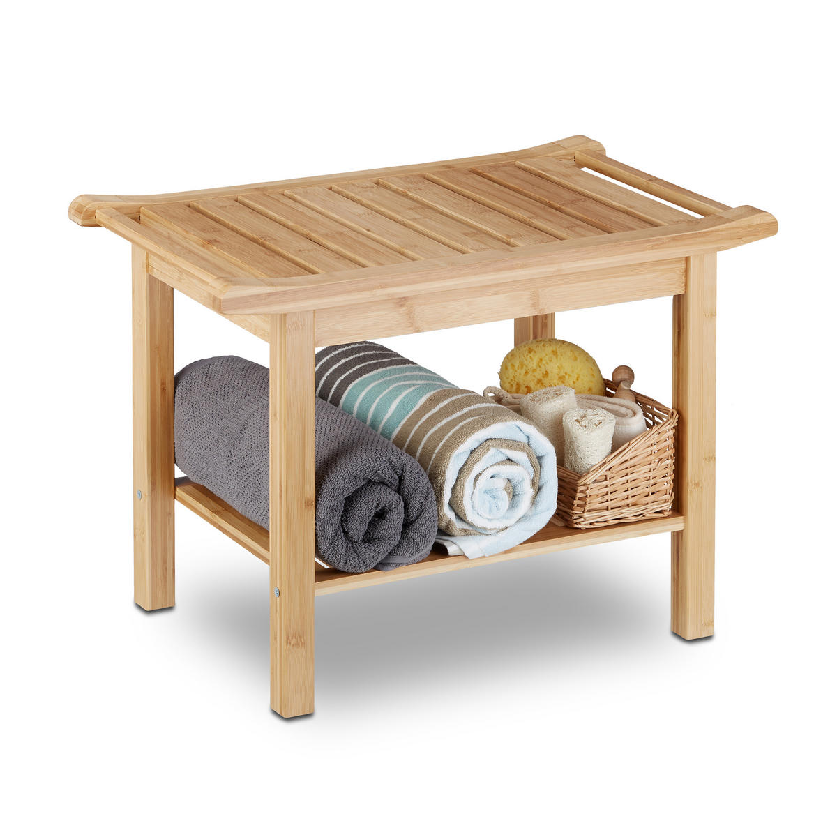 BADEZIMMERBANK - Hellbraun, Holz (66/45/40cm) - Relaxdays
