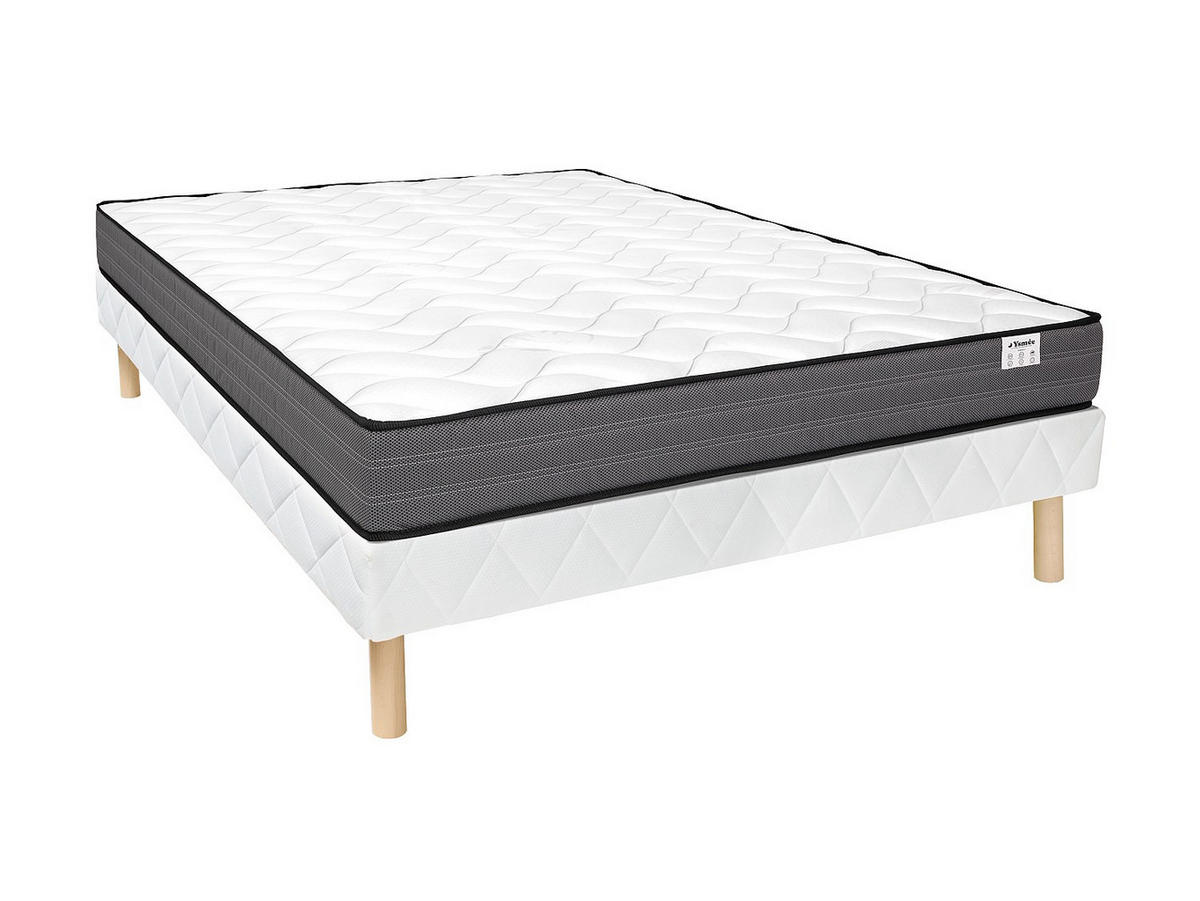 MATRATZE und Bettgestell mit Lattenrost und Stoffbezug - 2 Personen - Stoff - Weiß - - Weiß, Textil (140/190cm) - Vente-Unique