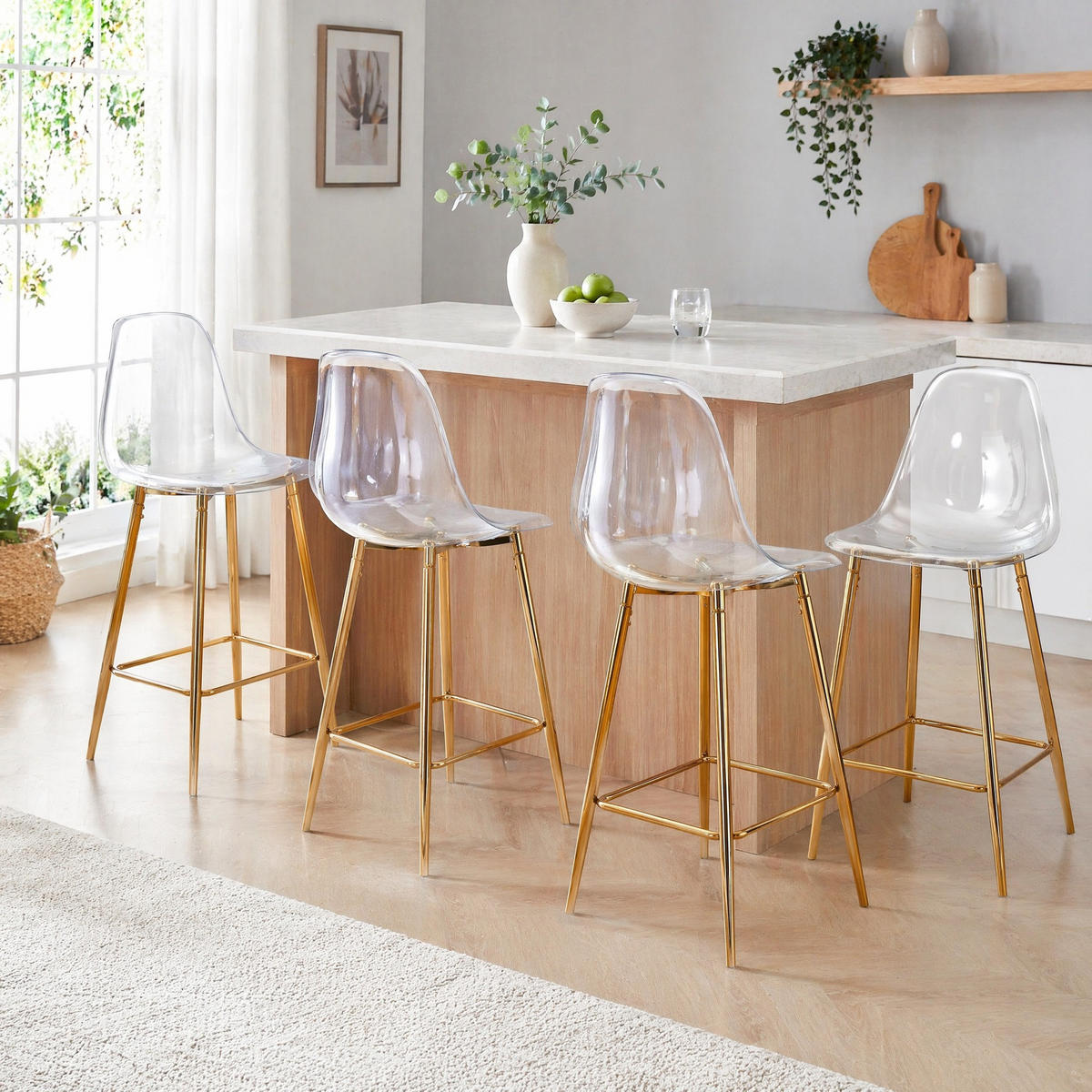 BARHOCKER transparent mit Metallgestell und Fußstützen - Goldfarben, Kunststoff (45/102/51cm) - MIVRAY