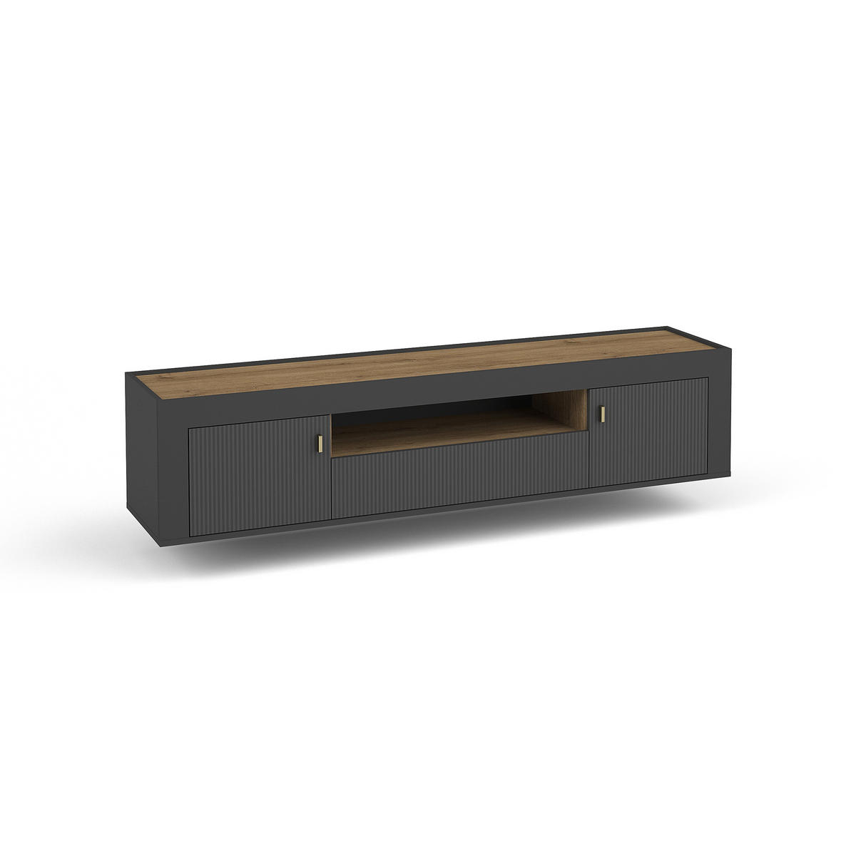 LOWBOARD Monta mit 2 Türen und 1 Schublade, Schwarz - Schwarz, Holzwerkstoff (177/52/40cm) - Beautysofa