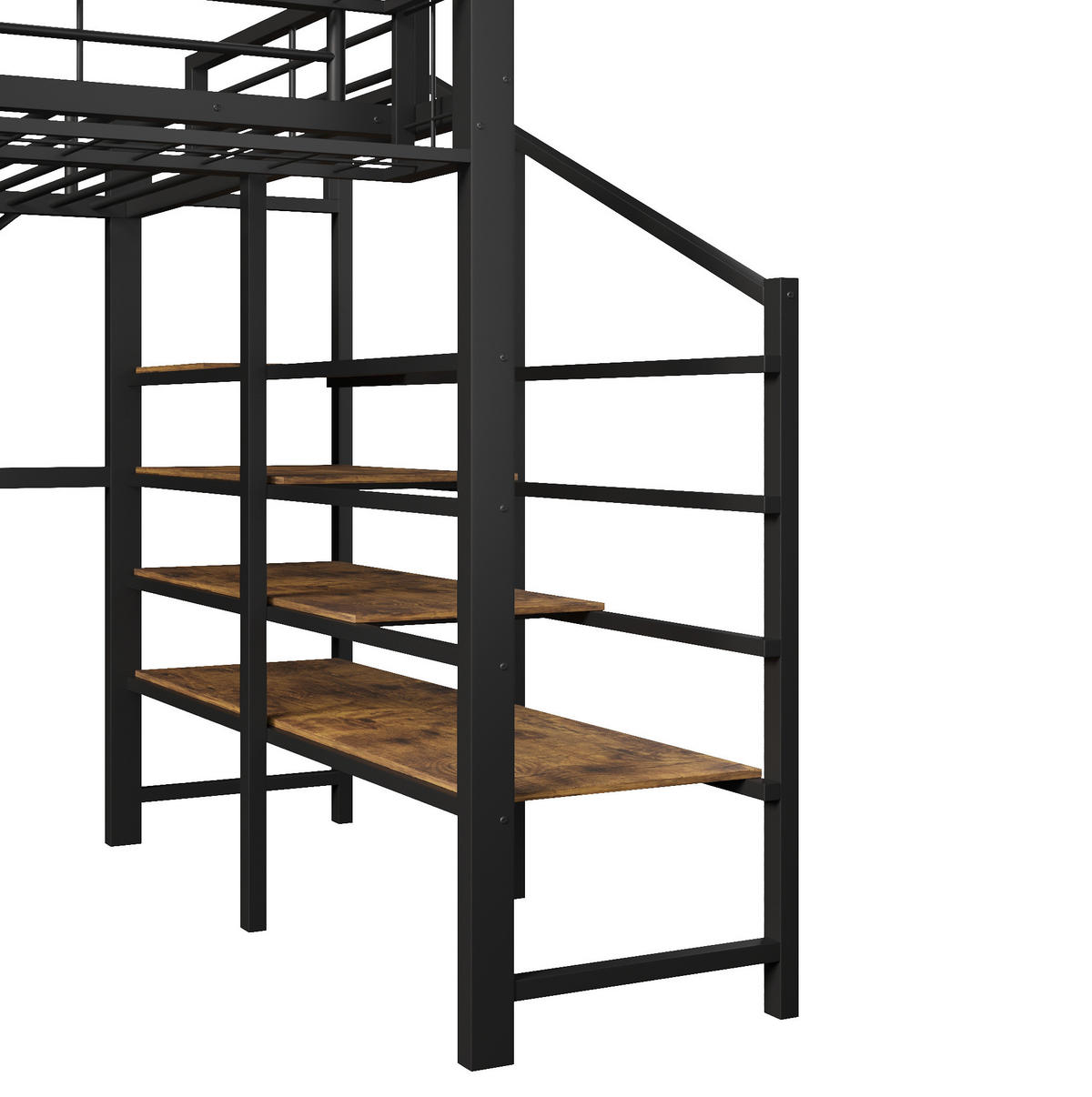 HOCHBETT 140/200 cm mit LED-Beleuchtung, Stufenregal und Aufbewahrungskorb, Schwarz - Schwarz, Holzwerkstoff (140/200cm) - Redom