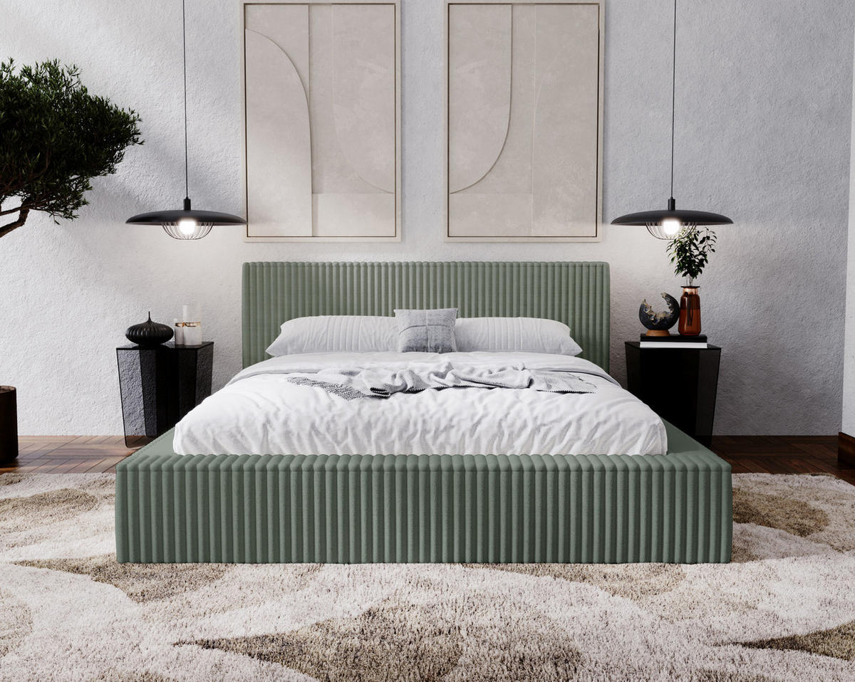 POLSTERBETT mit Bettkasten 160x200 Buffy, Cordstoff, Olive - Grün, Holz/Textil (160/200cm) - Emporius