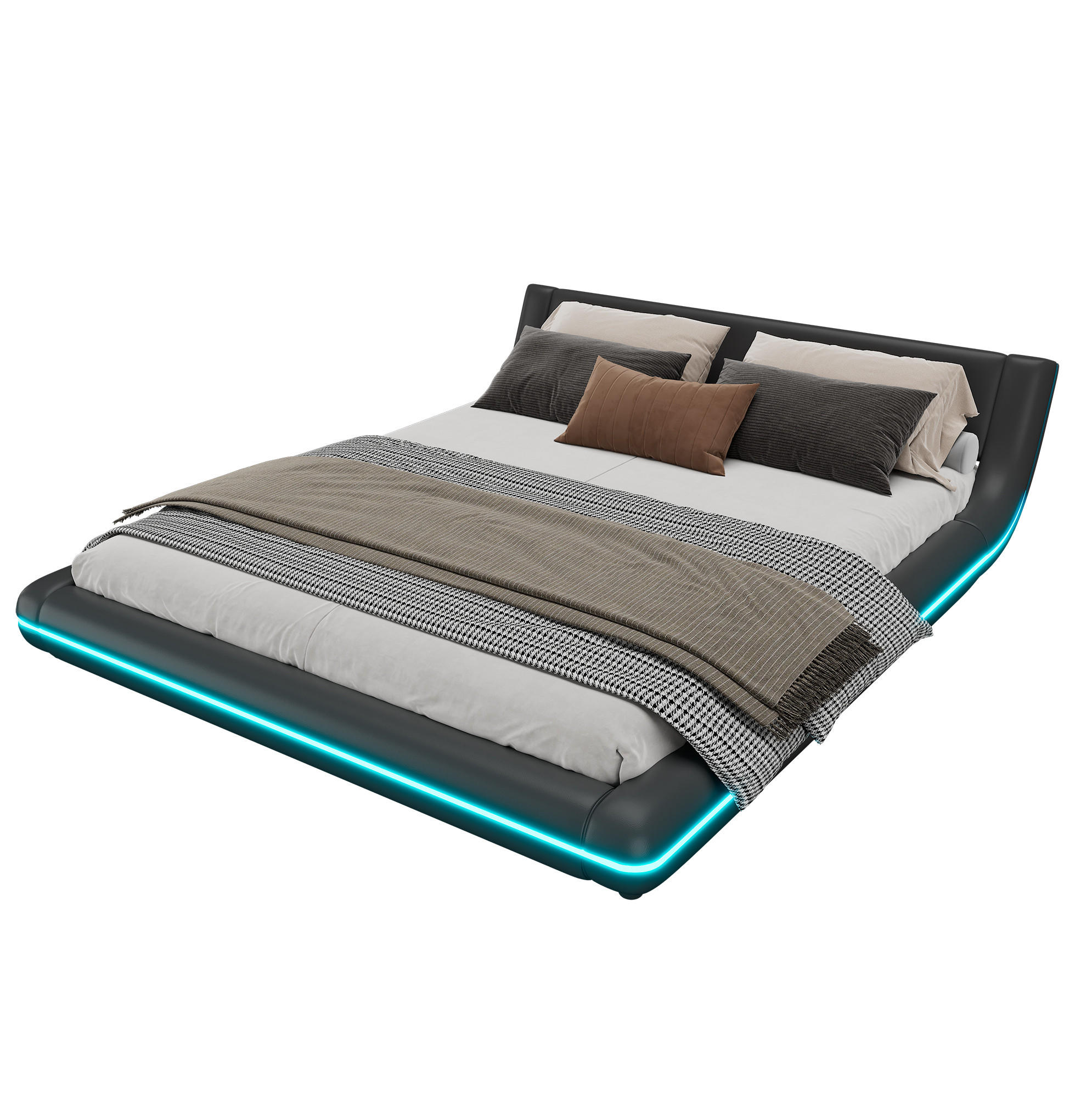 BETT 160/200 cm Schwarz aus PU mit LED-Umgebungslicht - Schwarz, Kunststoff (160/200cm) - OKMYHOME