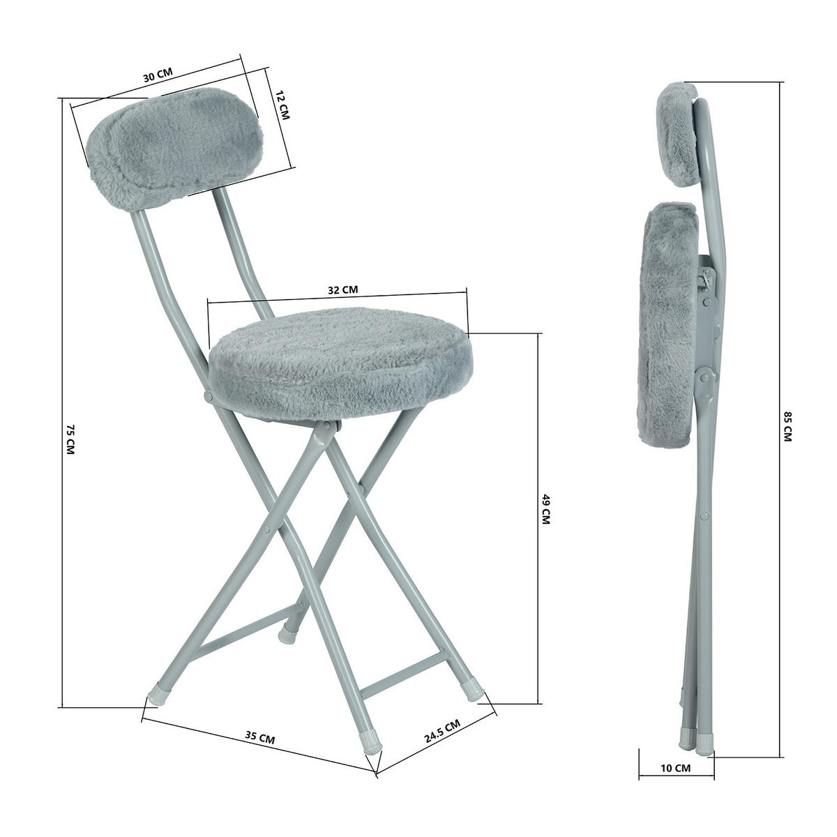 KLAPPSTUHL in Eisen Webstoff - Grau, Metall (24.5/75/35cm) - Meubles Cosy