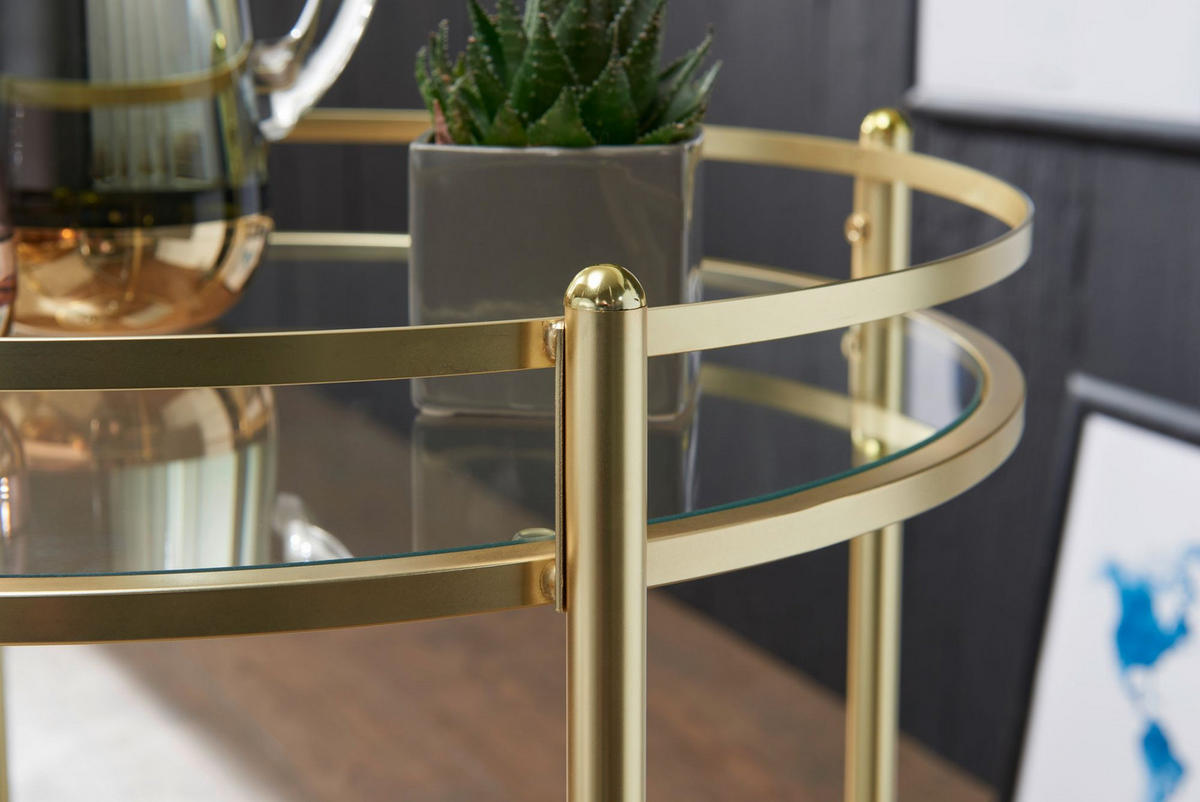 SERVIERWAGEN – Gold, Sicherheitsglas, auf Rollen - Goldfarben, Glas/Metall (57/75/57cm) - KADIMA DESIGN