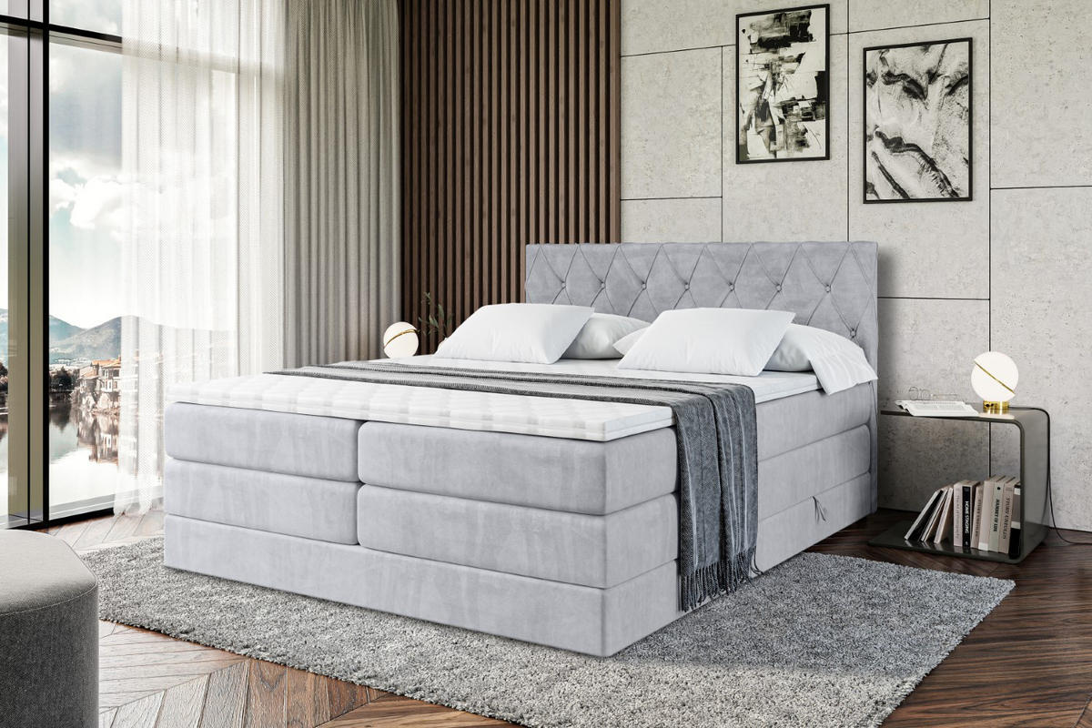 BOXSPRINGBETT AMAY-BZ KING - 160 x 200 - H3/H4 - Hellgrau - Hellgrau, Holzwerkstoff (160/200cm) - ALTDECOR