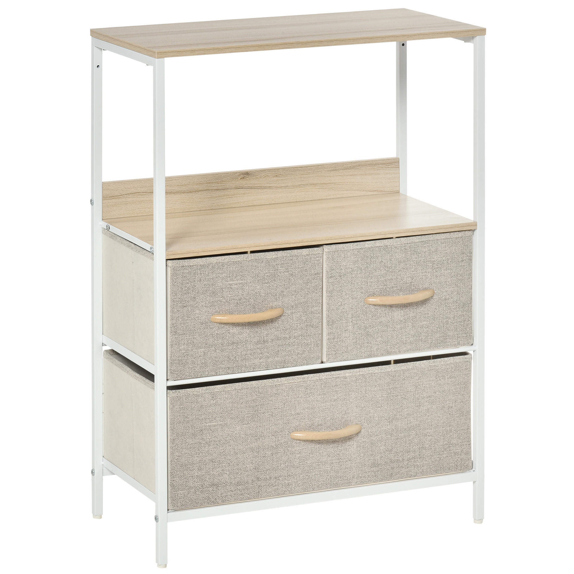 KOMMODE DE-12403 58/29/81 cm Weiß / Natur - Weiß, Metall (58/81.5/29cm) - ComfortXL