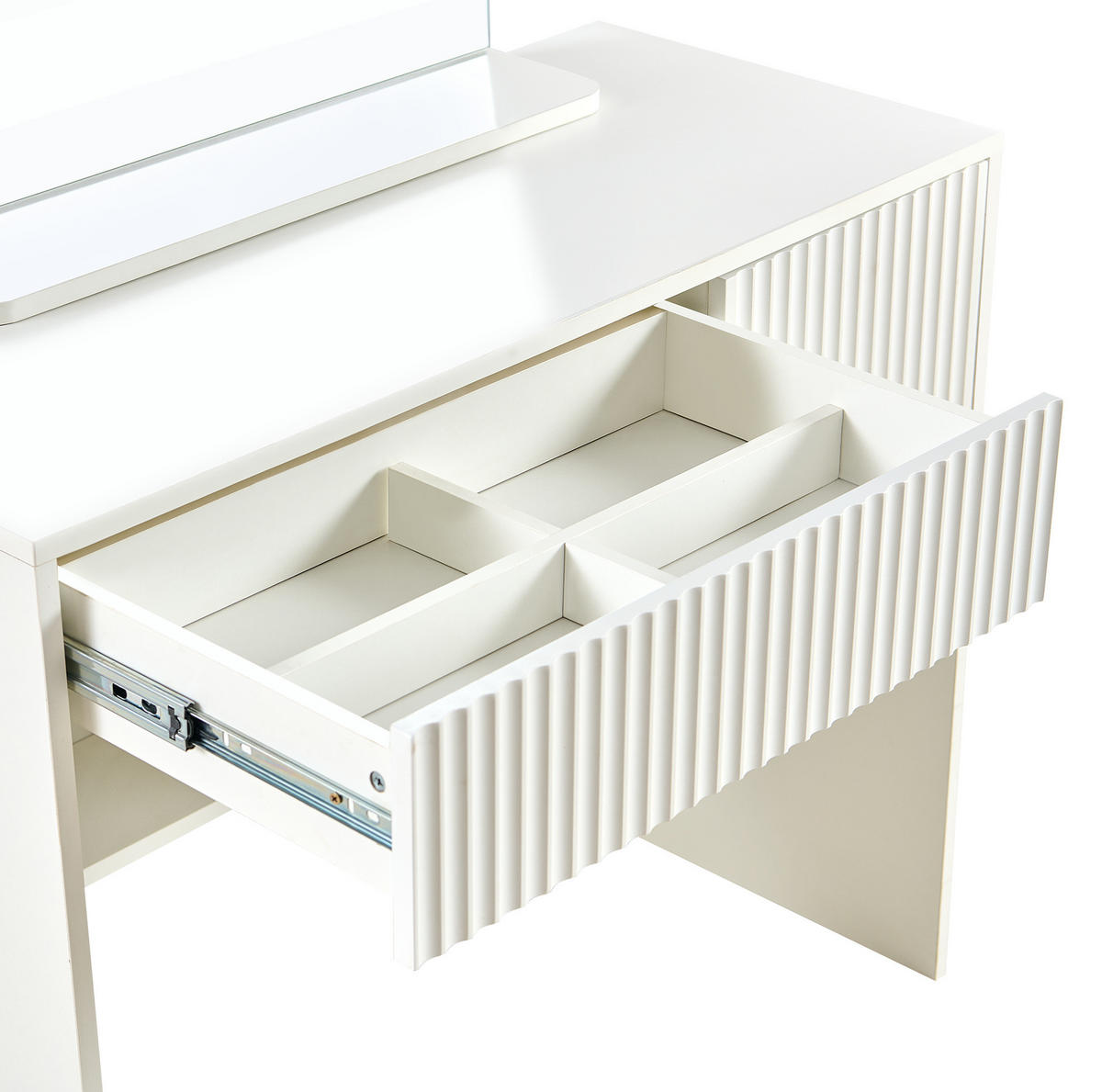 SCHMINKTISCH 40/90/135 cm weiß aus MDF mit Spiegel und 2 Schubladen - Weiß, Holzwerkstoff (40/135/90cm) - OKWISH