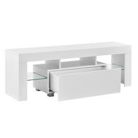 TV-ELEMENT Grimsey - Weiß Hochglanz, Glas/Holzwerkstoff (130/45/35cm) - [en.casa]