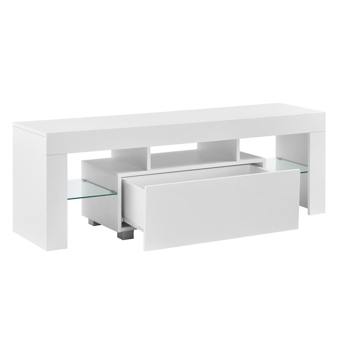 TV-ELEMENT Grimsey - Weiß Hochglanz, Glas/Holzwerkstoff (130/45/35cm) - [en.casa]