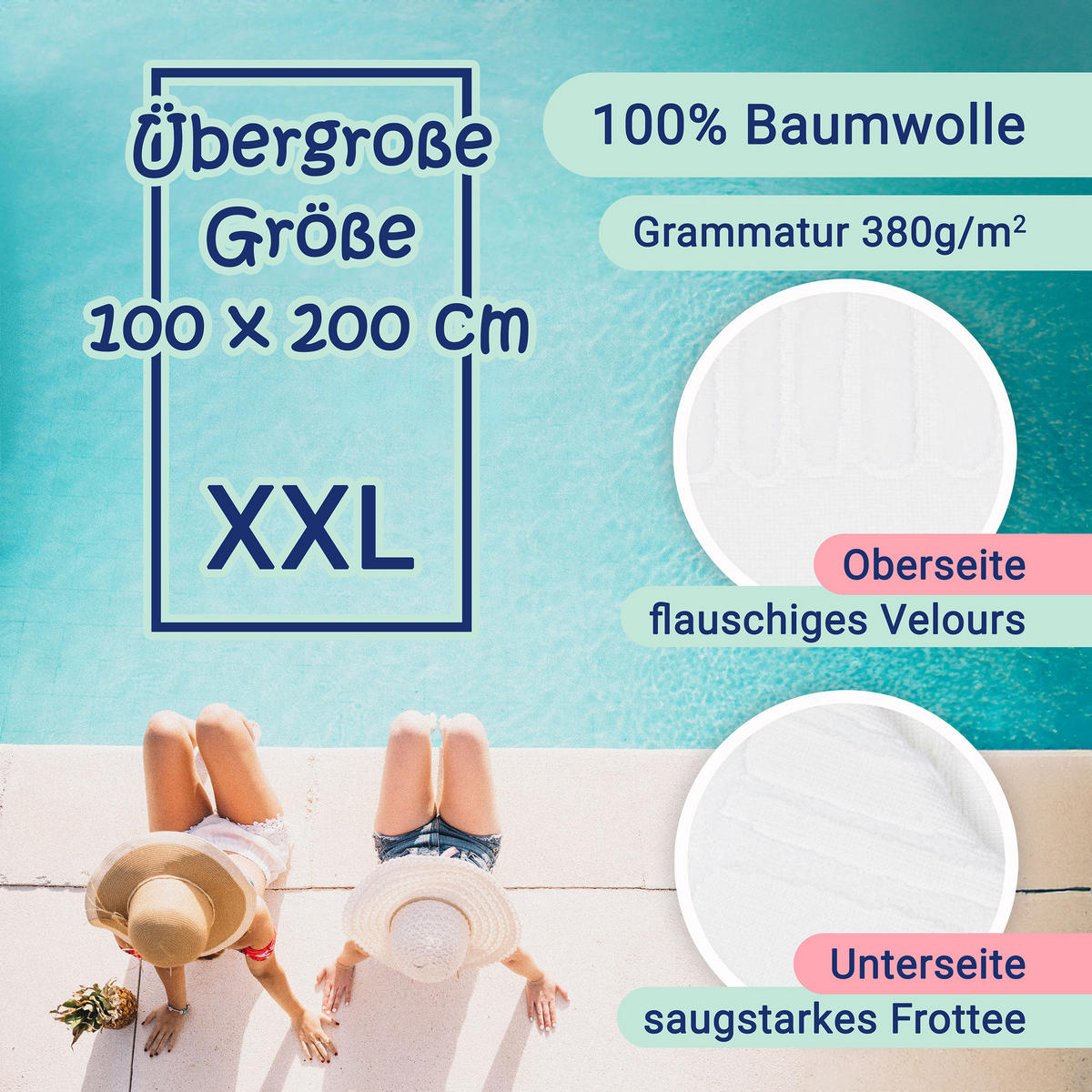 STRANDTUCH, 100x200 cm, 100% Baumwolle, Weiß - Weiß, Textil (100/200cm) - Zollner