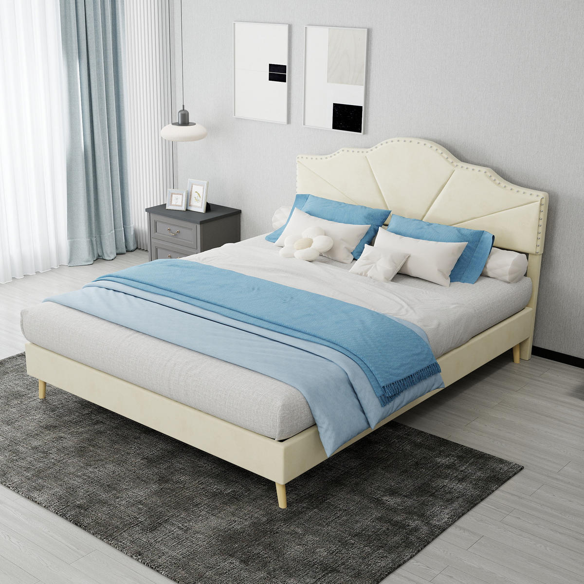 POLSTERBETT 140/200 cm DE-35437 mit weichem Kopfteil Beige - Beige, Metall (140/200cm) - ComfortXL