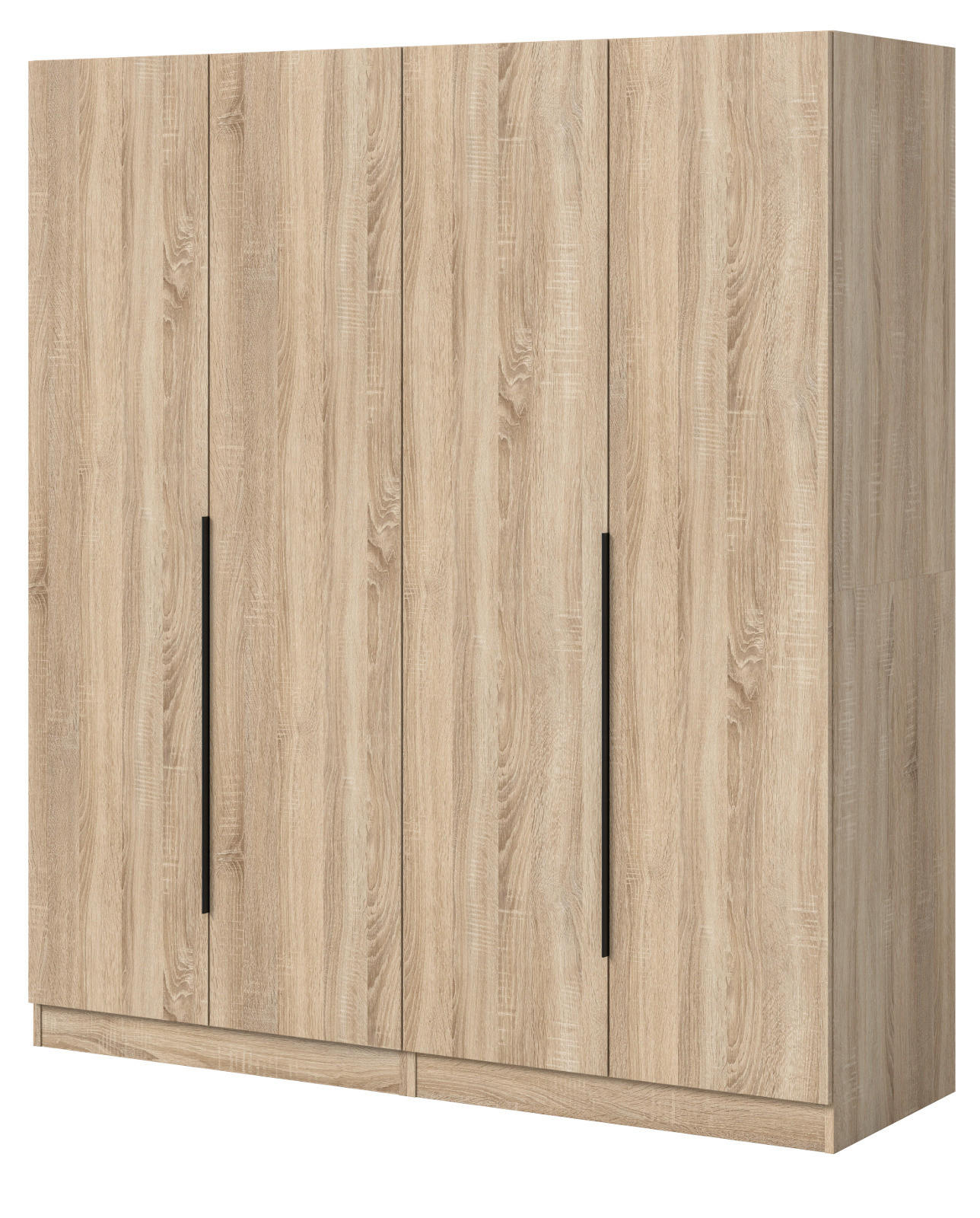 KLEIDERSCHRANK Eiche Sonoma 4-türig 160 x 181 cm, Drehtürenschrank mit Kleiderstange - Eichefarben/Schwarz, Holzwerkstoff/Kunststoff (160/181/52cm) - Inn.Furn