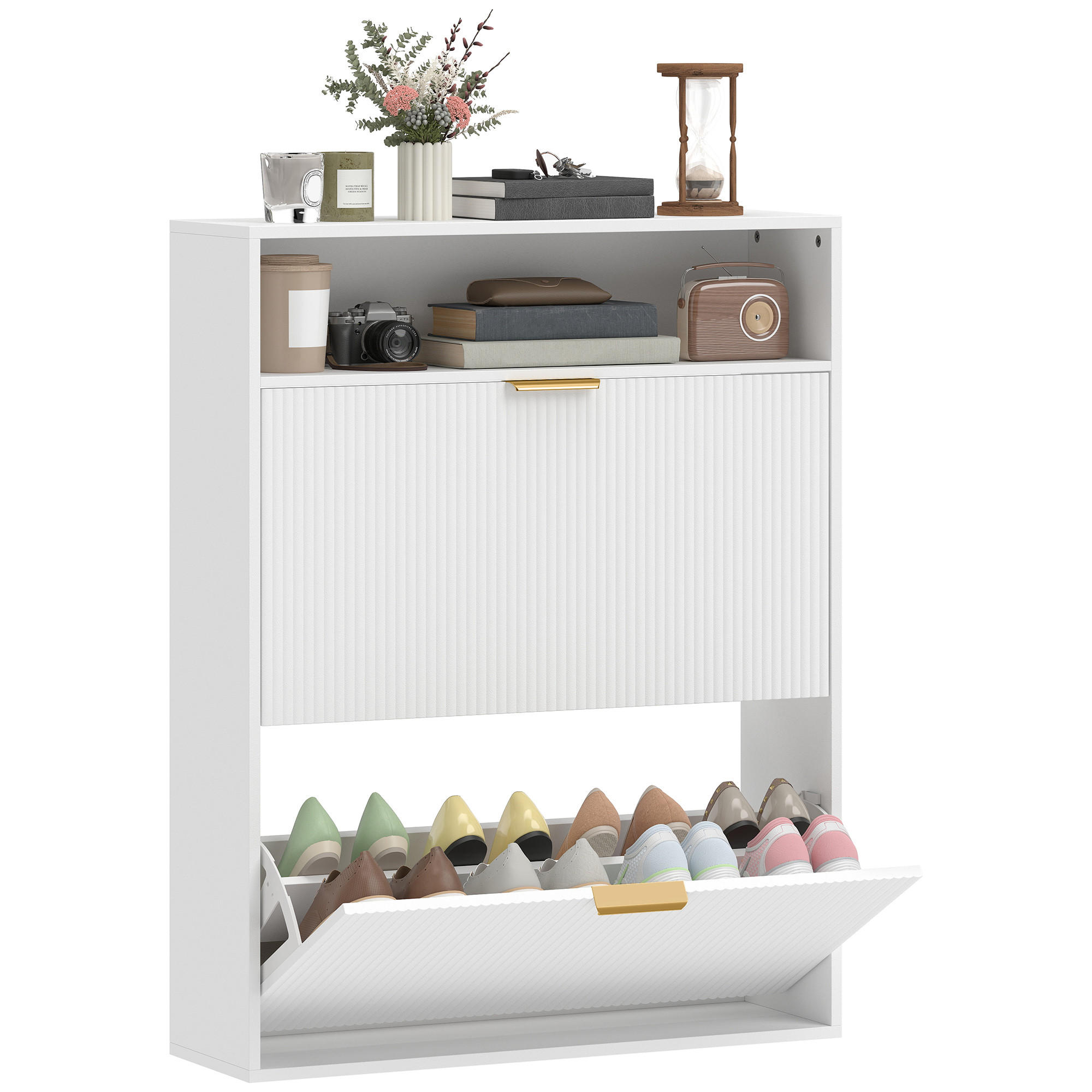 SCHUHSCHRANK Weiß 80/24/102,5 cm - Weiß, Holzwerkstoff (80/102.5/24cm) - PANGIVO