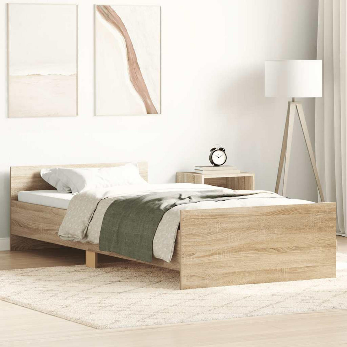 BETTGESTELL Ohne Matratze Sonoma-Eiche 90/190 Cm Holzwerkstoff - Braun, Metall (90/190cm) - vidaXL