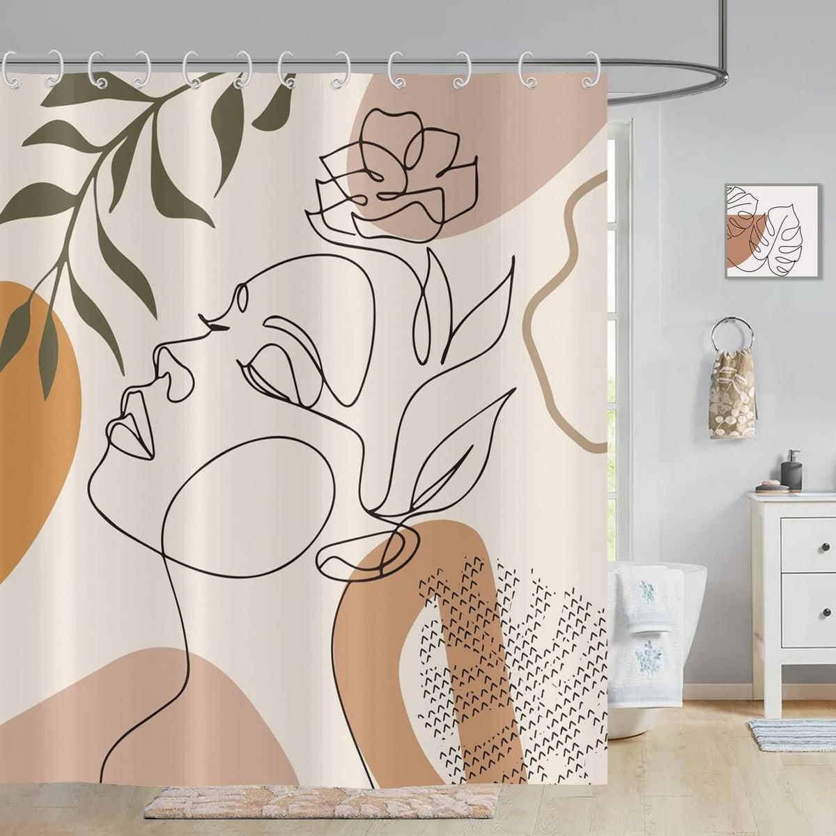 DUSCHVORHANG Beige 180 x 200 cm abstrakt Kunst Boho wasserdicht waschbar Badewanne - Multicolor, Textil (180/90cm) - MCBOSON