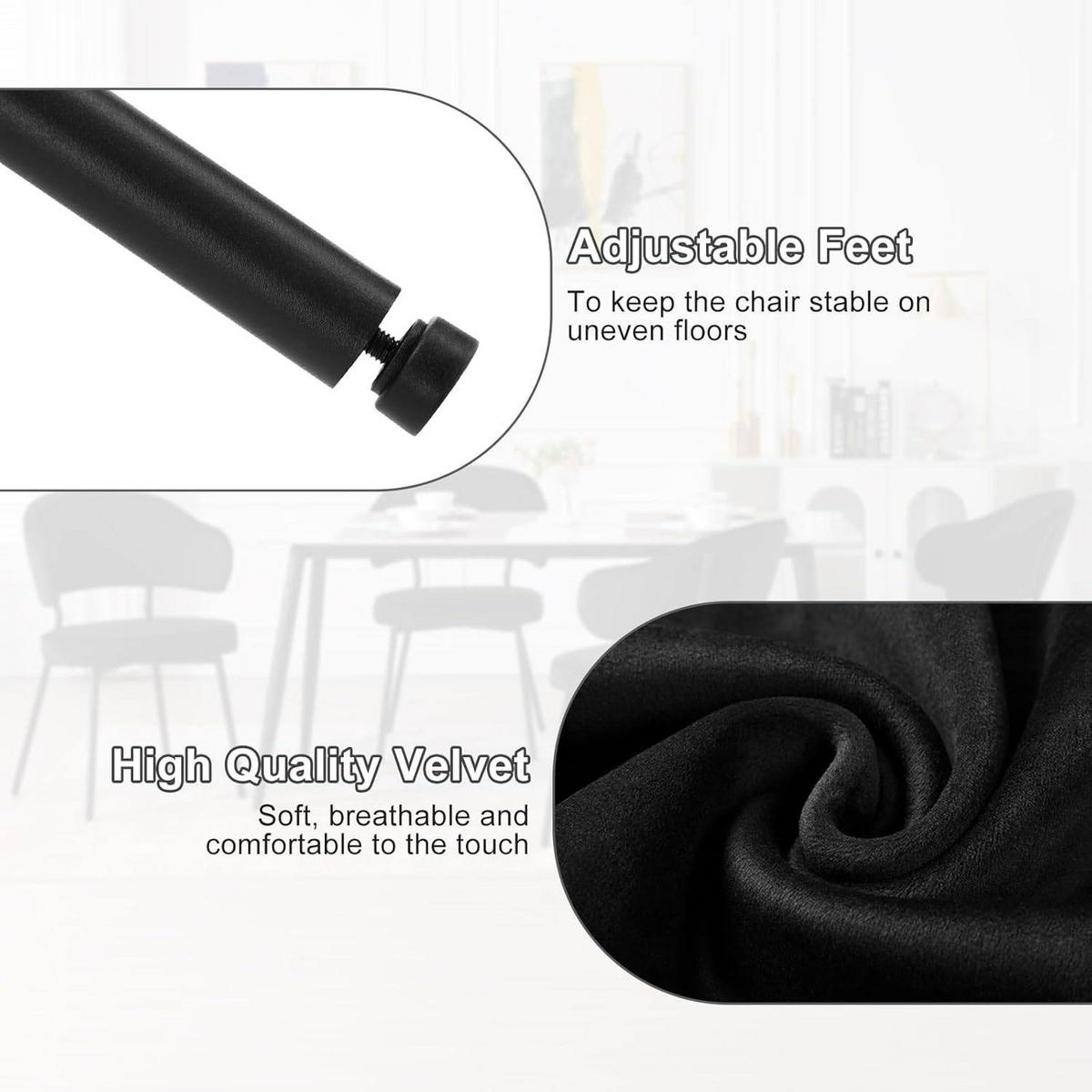 ESSZIMMERSTUHL 6er Set, Metallbeinen, gepolstert, Samt - Schwarz, Textil/Metall (50/83.5/43cm) - Woltu