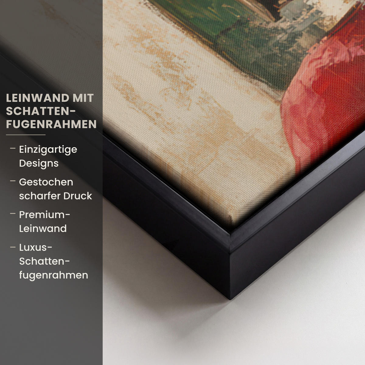 LEINWAND Bilder mit Rahmen - Weihnachten - Weihnachtsmann - Winter - Open Fireside - 60x40 - Dunkelrot, Textil (60/40cm) - MuchoWow