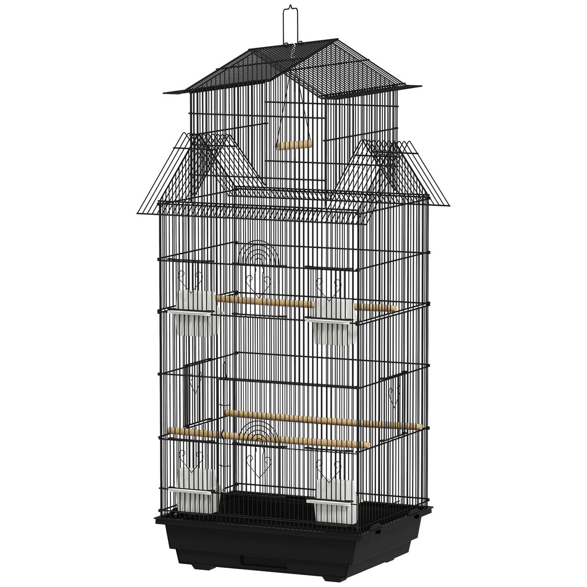 VOGELKÄFIG DE-17833 Haus-Design mit Schaukel & Tragegriff Schwarz - Schwarz, Metall (41/104/50.5cm) - ComfortXL