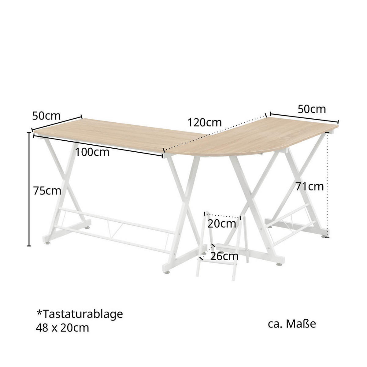 ECKSCHREIBTISCH ECKHART Nussbaum-Optik - Braun, Metall (150/50/75cm) - SVITA