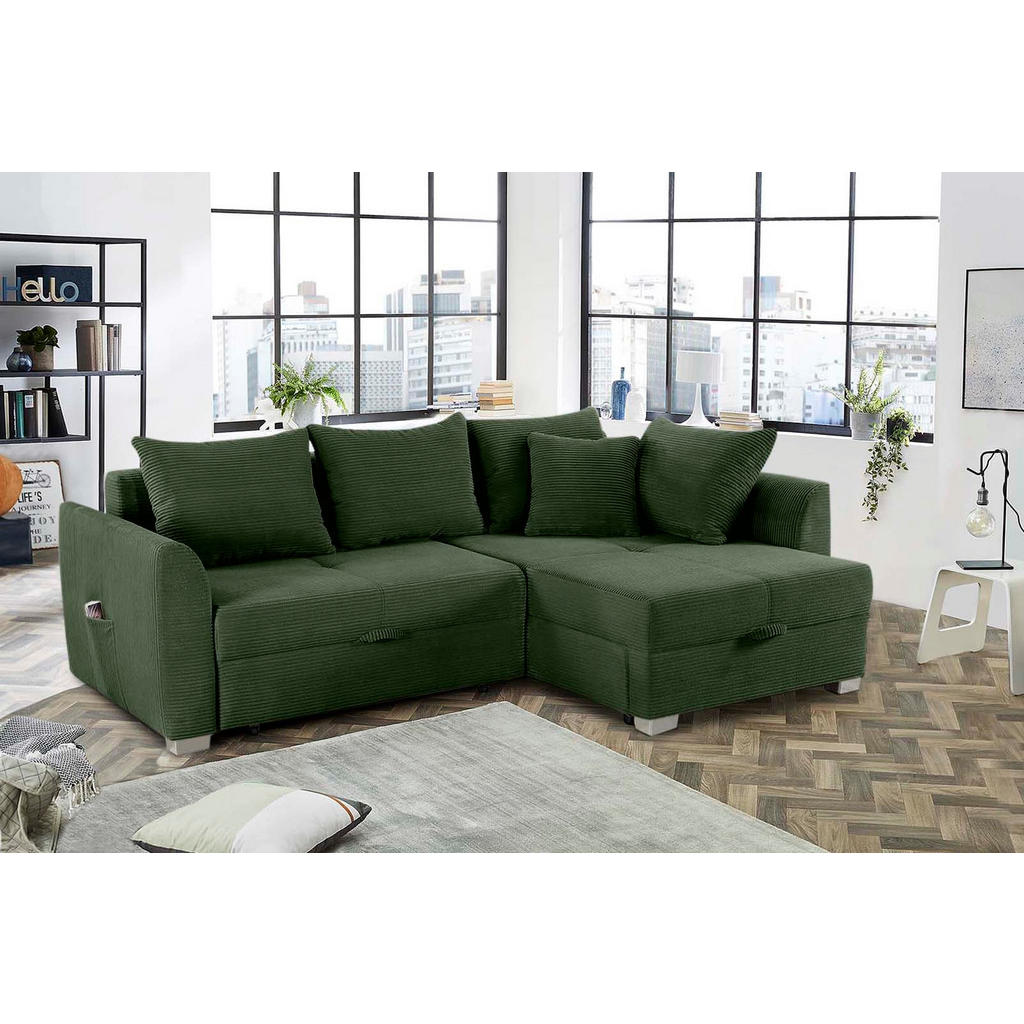Thumbnail - luma-home Ecksofa, Grün, Textil, 4-Sitzer, Füllung: Polyurethan (Pur), Ottomane links, L-Form, rechts montierbar, seiten...