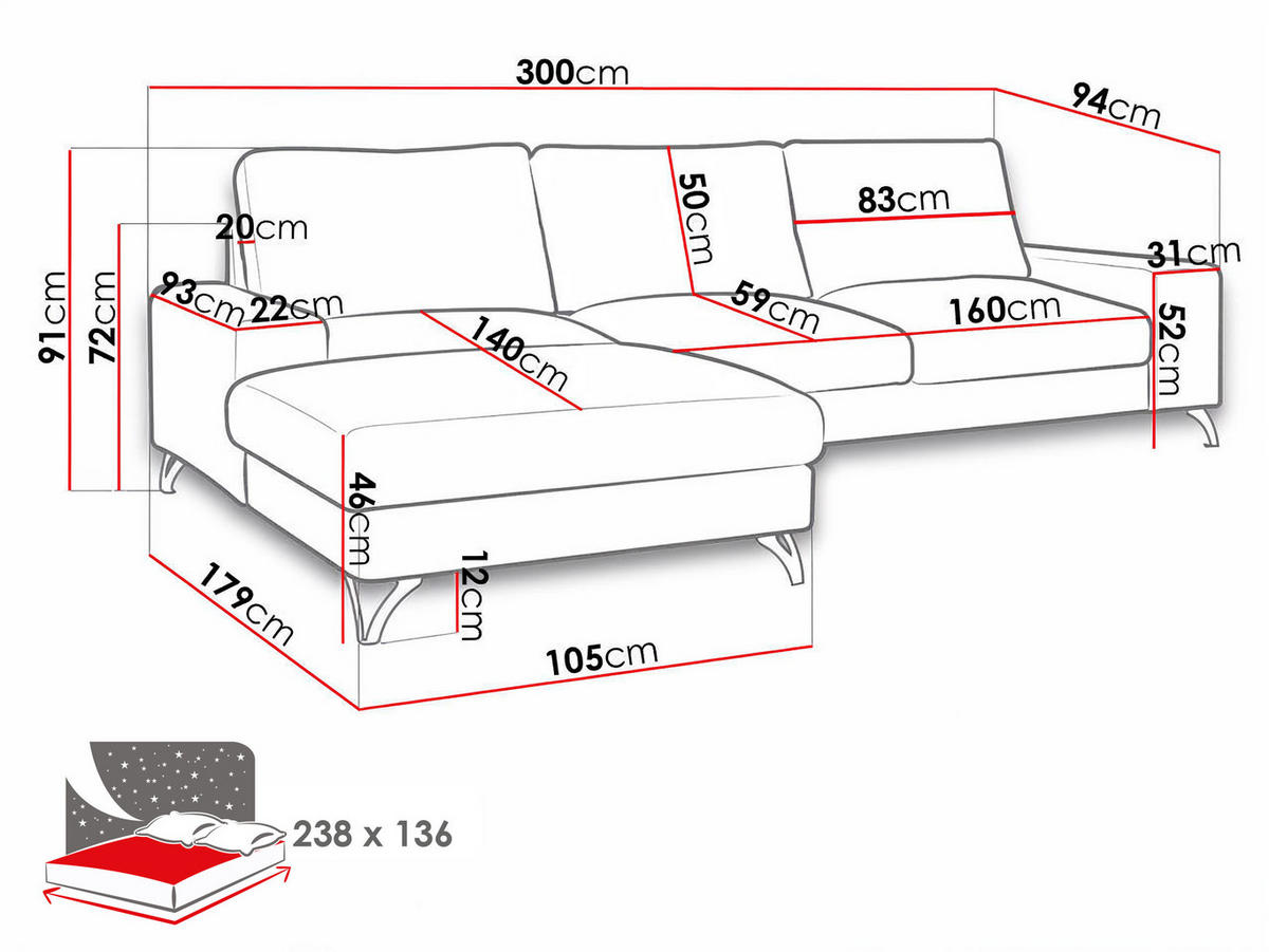 ECKSOFA Flavio, Seite: Links - L1F+L2F+R4 - Gelb/Schwarz, Holz/Textil (300/179cm) - MIRJAN24