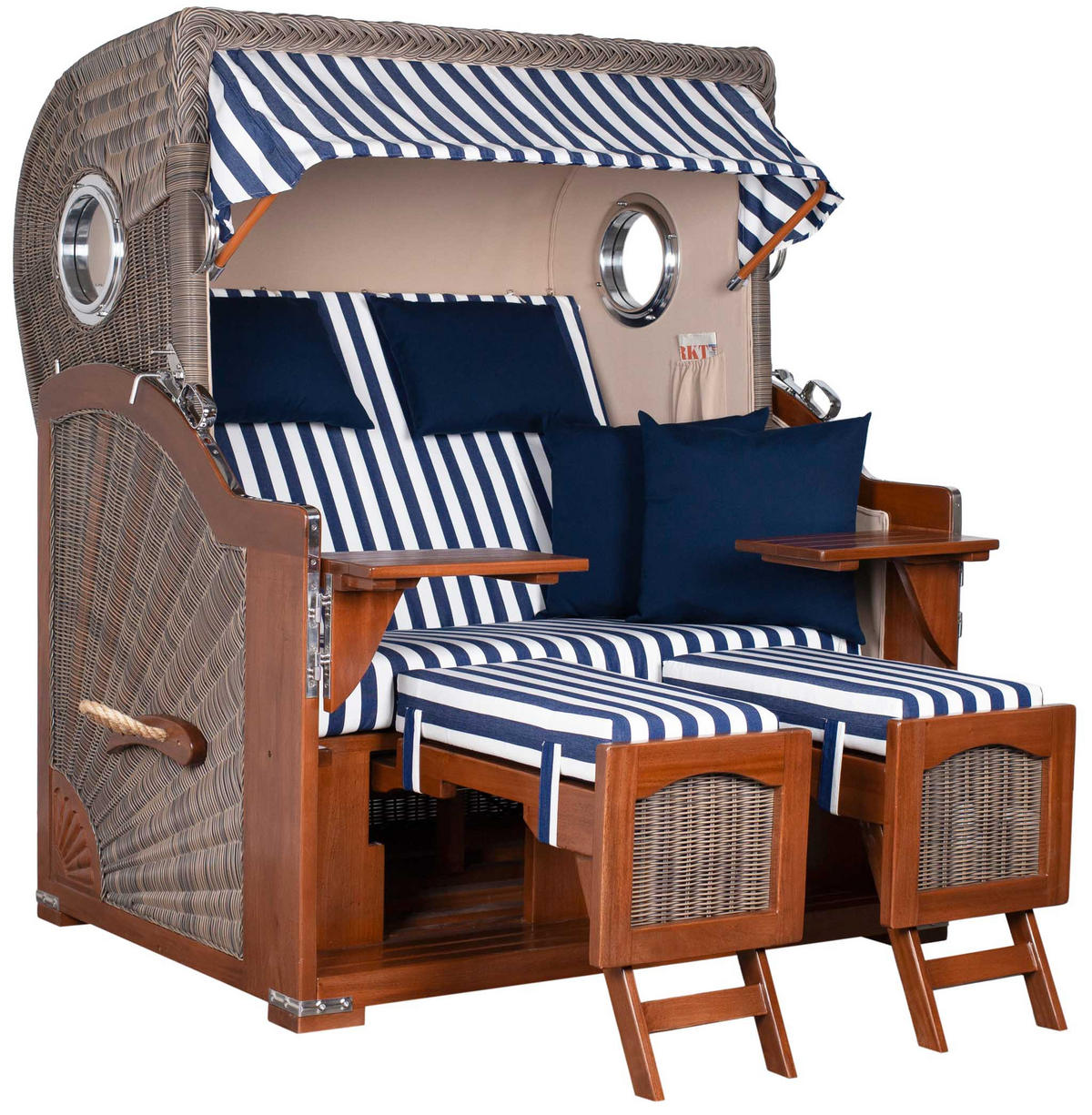 STRANDKORB XXL Düne Grande 2,5 Sitzer - Blau/Braun, Metall (142/170/95cm) - Mr. Deko