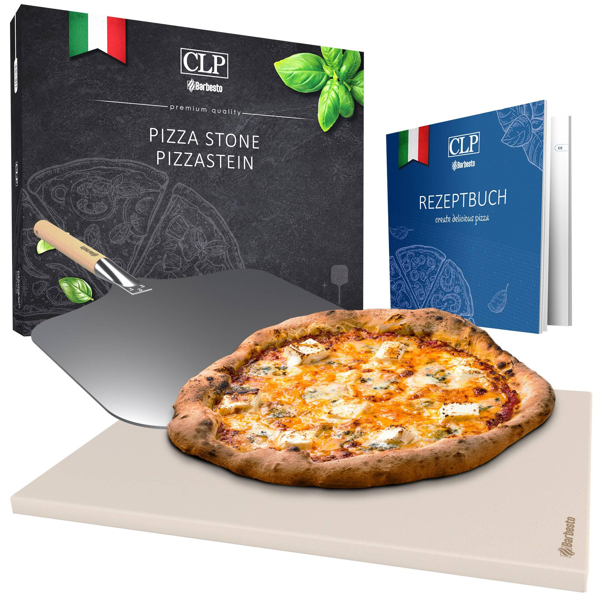 PIZZASTEIN Set 1 ( Pizzastein+Schieber ) - Weiß, Stein (38/1.5/30cm) - CLP