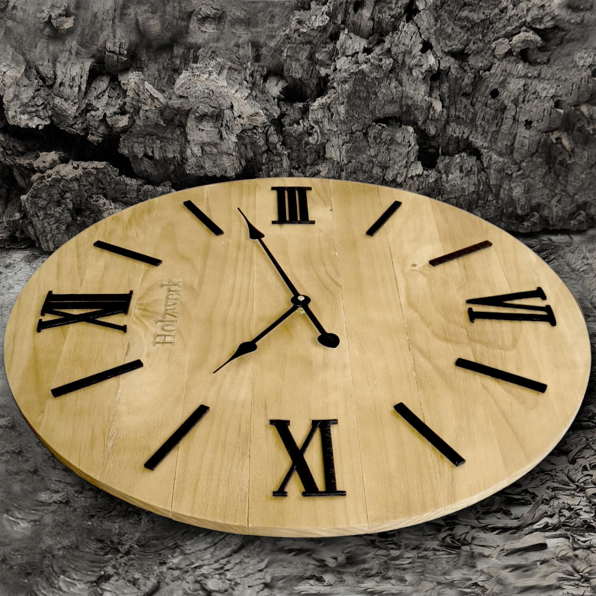 WANDUHR Holz Designer MERZIG Loft Wand Uhr, beige, schwarz - Beige, Holz/Metall (60/60/3.2cm) - Holzwerk