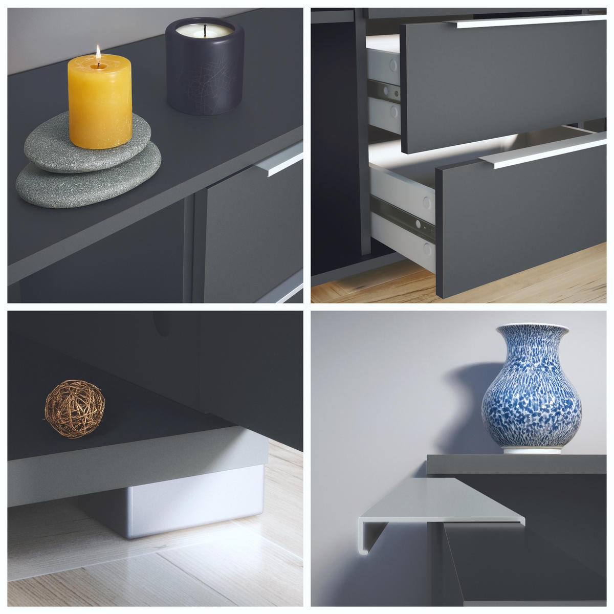 SIDEBOARD Linio Anthrazit matt - Anthrazit, Holzwerkstoff (138.5/75.5/35cm) - Vladon