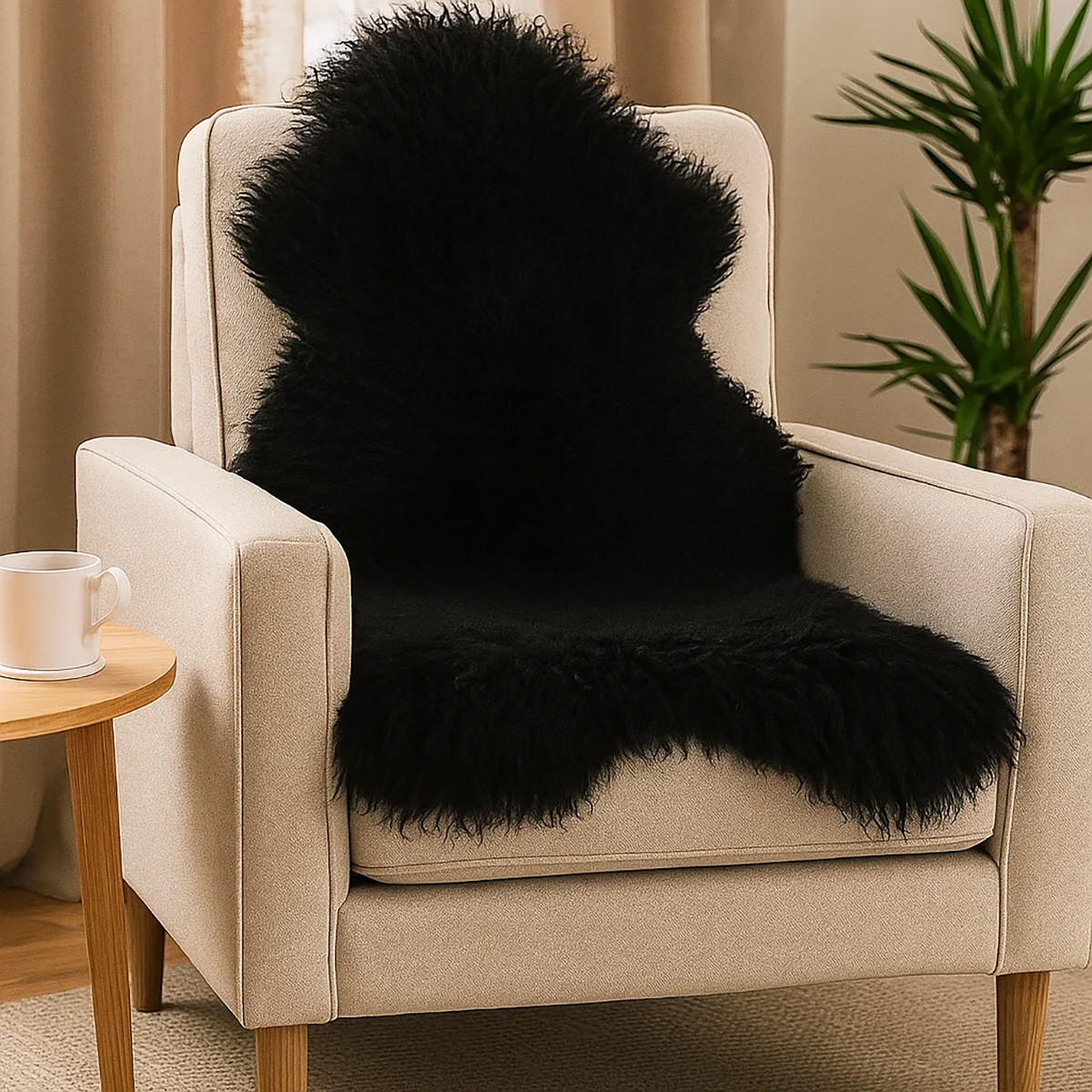 SCHAFFELL Tibetfell Schwarz Langwollig ca. 90 cm - Schwarz, Fell (50/90cm) - Provellus