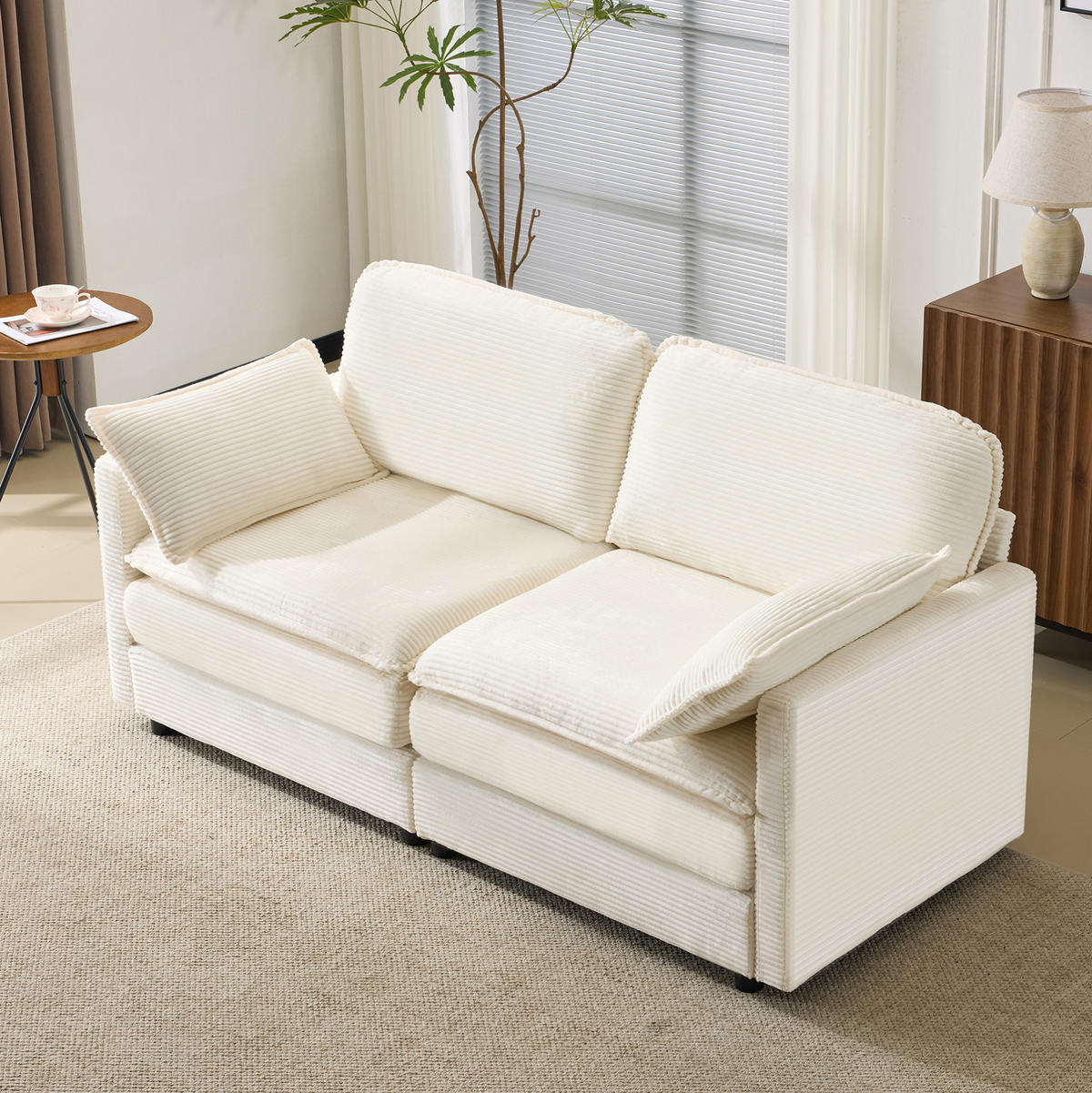 SOFA 2-Sitzer Kord Weiß Holzgestell - Weiß, Holzwerkstoff (167.5/85/75cm) - Meubliv