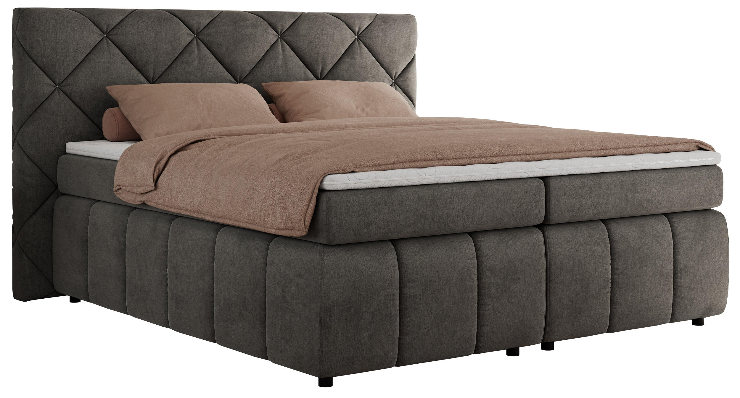 BOXBETT RITA 160/200 - Dunkelgrau Velvet - H3 - Dunkelgrau, Holz/Textil (160/200cm)
