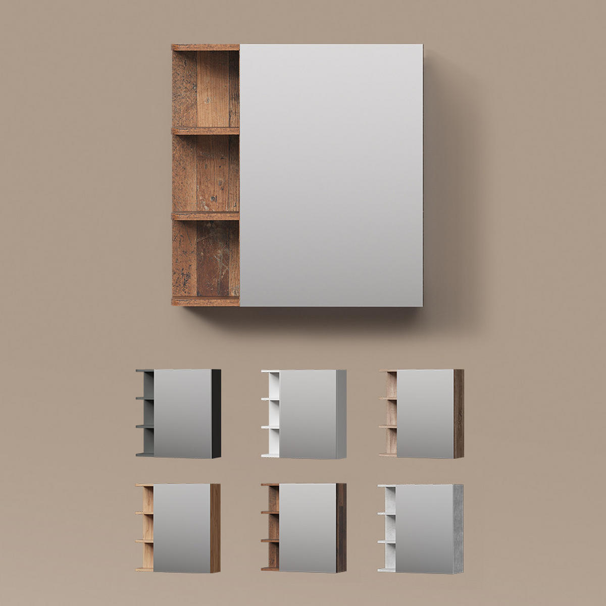 SPIEGELSCHRANK Fucino Anthrazit 62 x 64 cm - Anthrazit, Holzwerkstoff (62/64/20.8cm) - Livinity®