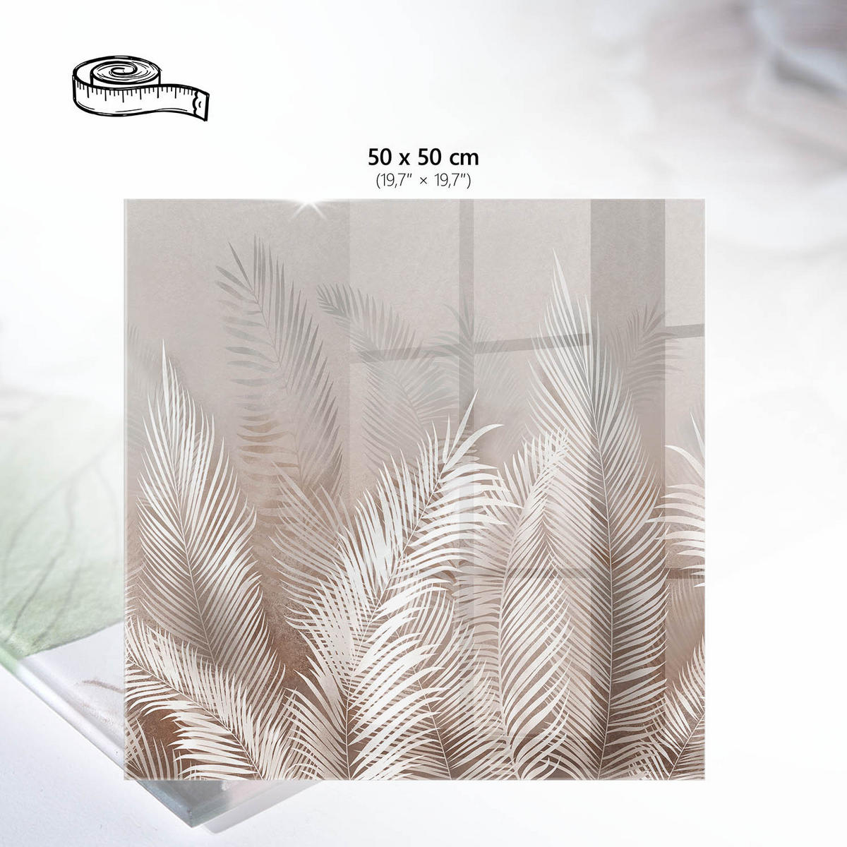 TISCHPLATTE 50x50 cm – Elegante Blätter - Braun, Glas (50/50/0.4cm) - Wallfluent