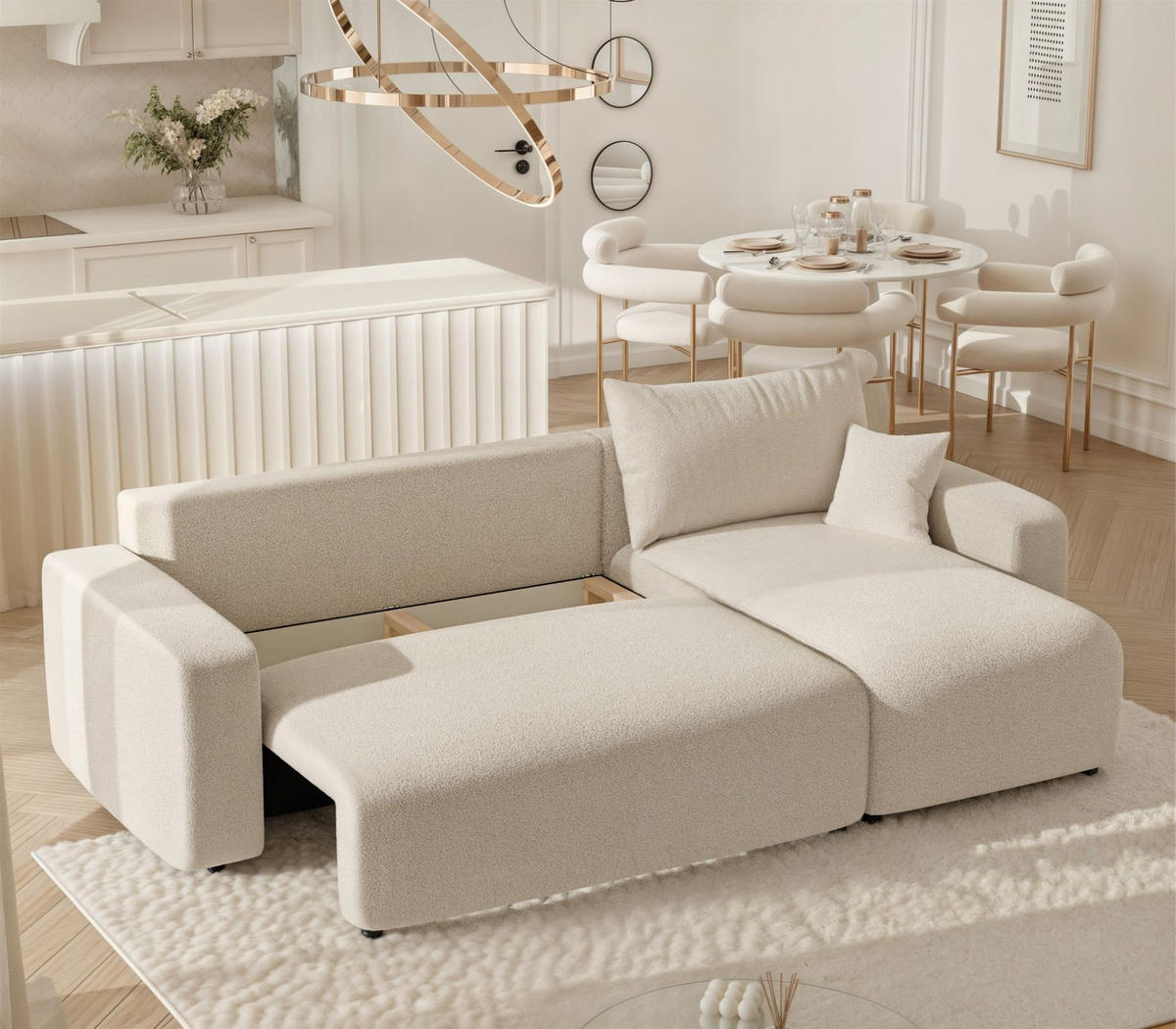 ECKSOFA Luna Mit Schlaffunktion - Beige, Holzwerkstoff/Textil (145/248cm) - Fun Möbel