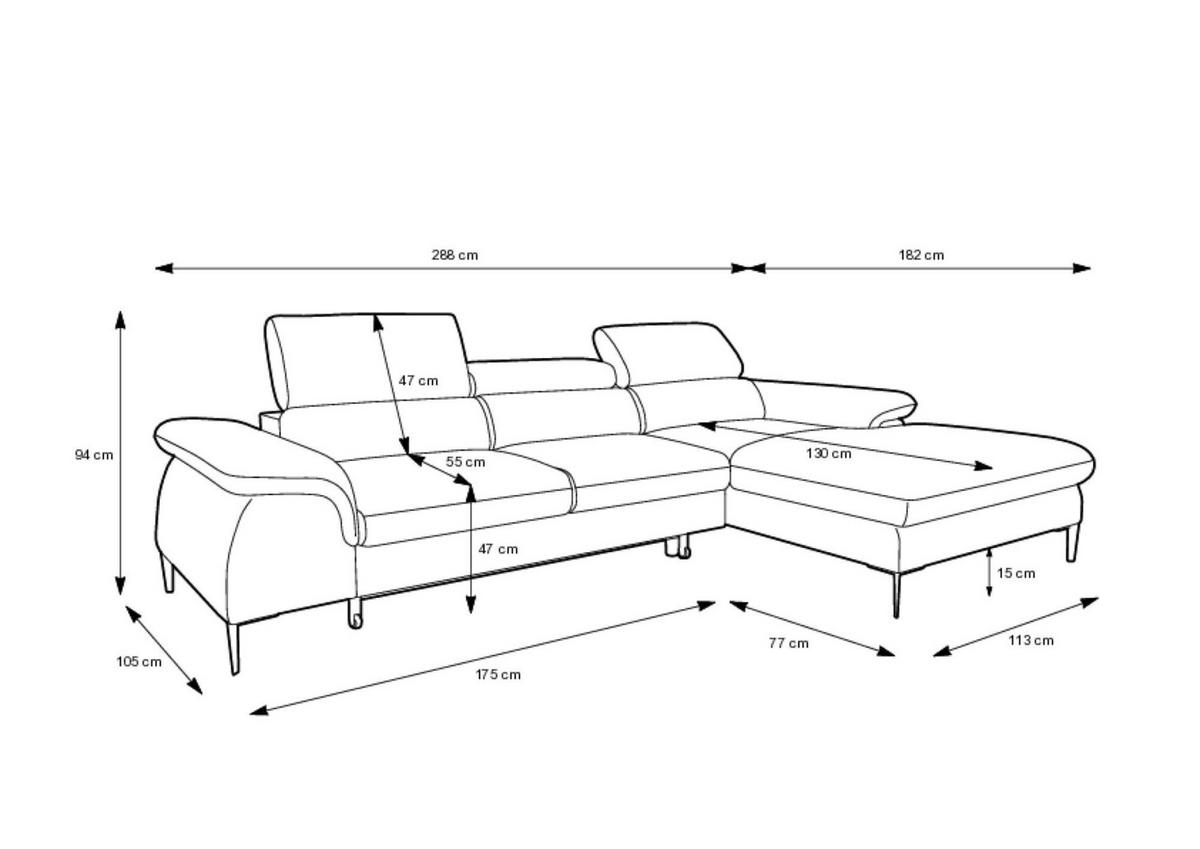 ECKSOFA BLUES Grau 288x182x94 cm - Grau, Textil (288/182cm) - FURNLUX