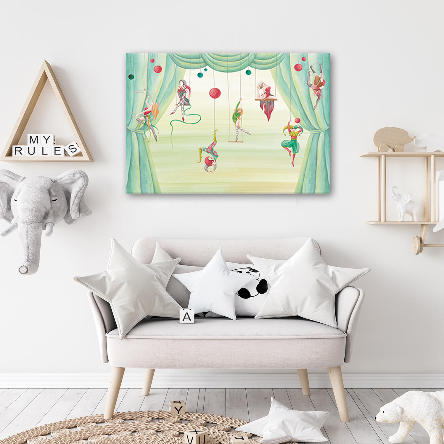 BILD AUF LEINWAND Zirkusakrobat 100x70cm - Beige, Textil (100/70cm) - Feeby