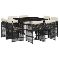 GARTEN-ESSGRUPPE 9-TLG.Mit Kissen Schwarz Poly Rattan - Creme/Schwarz, Kunststoff - vidaXL